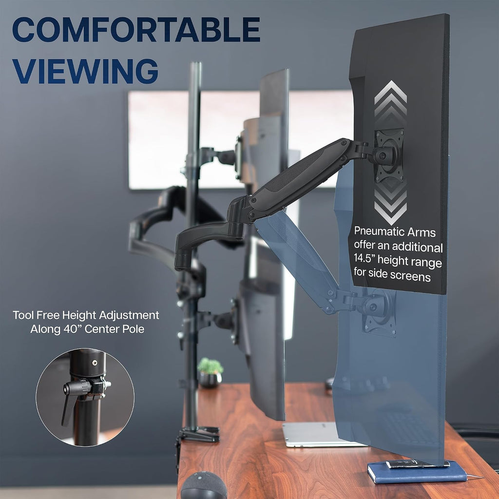 Quad Pneumatic Monitor Mount for 4 Screens up to 32 inches, Fully Adjustable, Heavy Duty Desk Stand with C-Clamp, Black, STAND-V400G