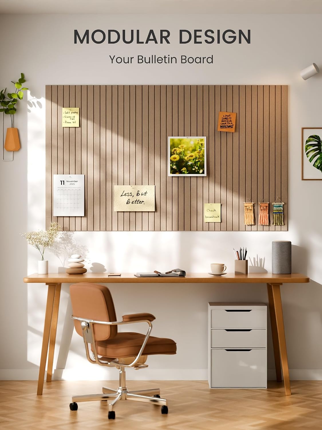 Large Felt Bulletin Board, 48" x 36" Cork Board Alternative, 12-Pack Fine Stripe Felt Wall Tiles with 30 Push Pins and 70 Adhesive Tabs, Ideal for Office, Home & Classroom, Taupe