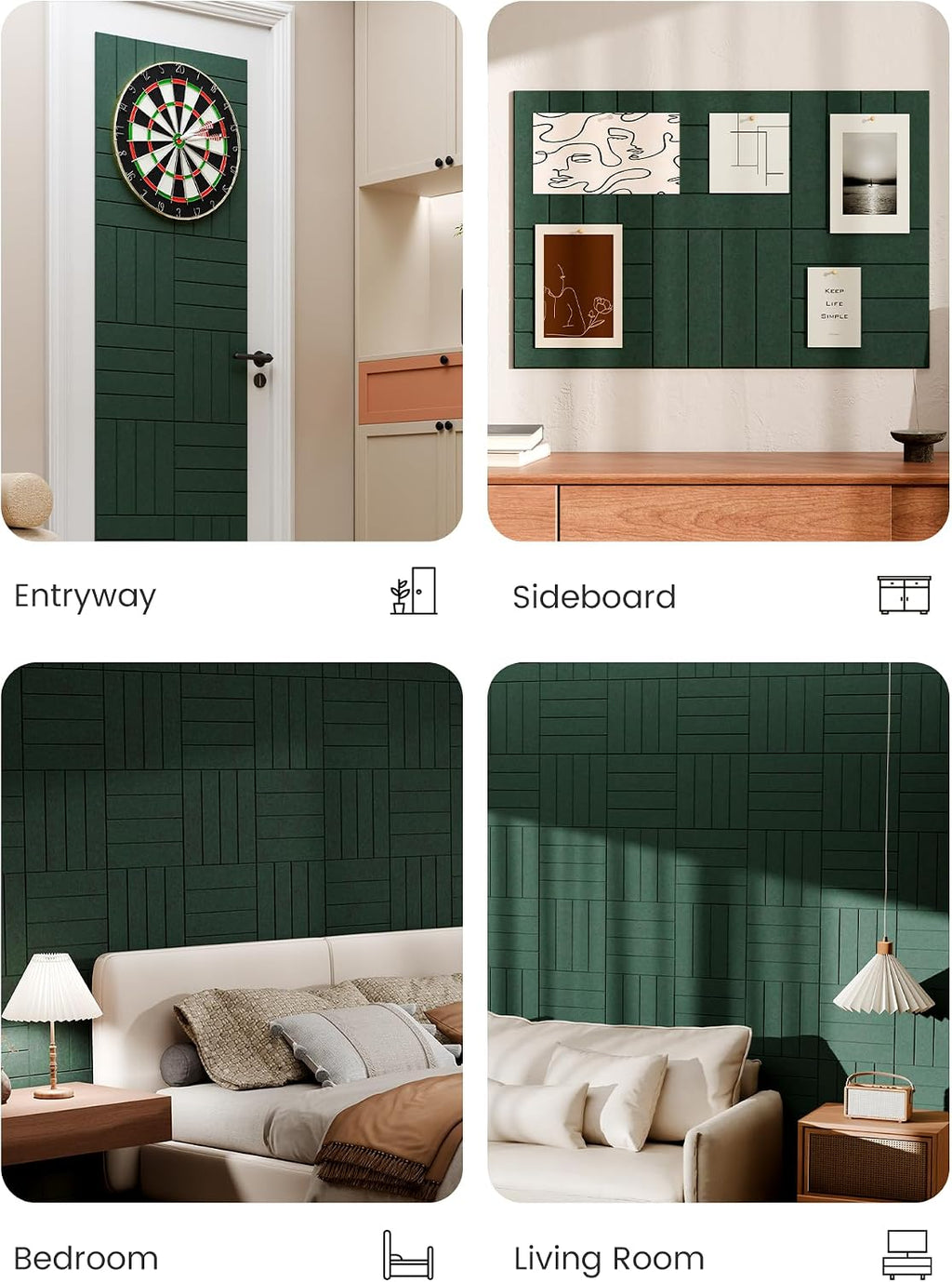 Large Felt Bulletin Board 48" x 36" Cork Board Alternative - 6 Pack with 40 Safe Removable Adhesive Tabs, Cork Boards for Walls Cork Board for Home Office Classroom Pin Board (Aurora Green)