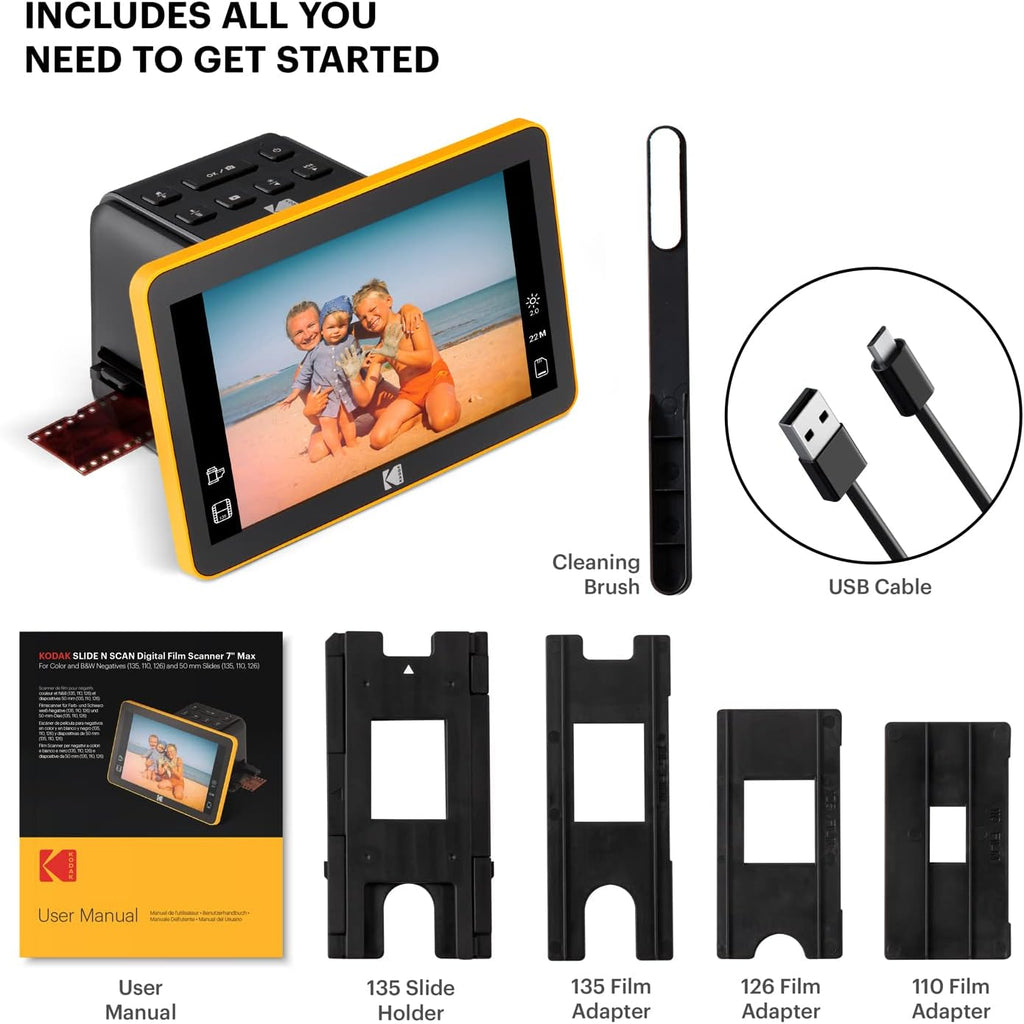 Slide N SCAN Digital Film Scanner 7" Max - Negatives Film and Slide Digitizer with Large 7” LCD Screen, Convert Color & B&W Negatives & Slides 35mm, 126, 110 Film to High Resolution 22MP JPEGs