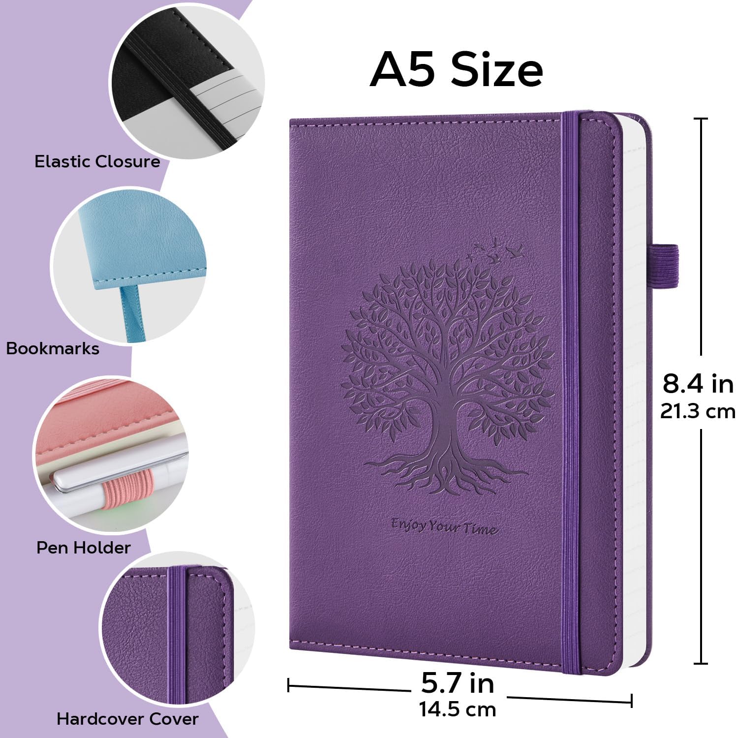 2 Pack Journal Notebook for Women Men, 160 Pages per Pack, A5 (5.7'' x 8.4") Hardcover Journaling Notebook College Ruled for Writing Work, 100GSM Paper, Black & Dark Purple, School Office Supplies