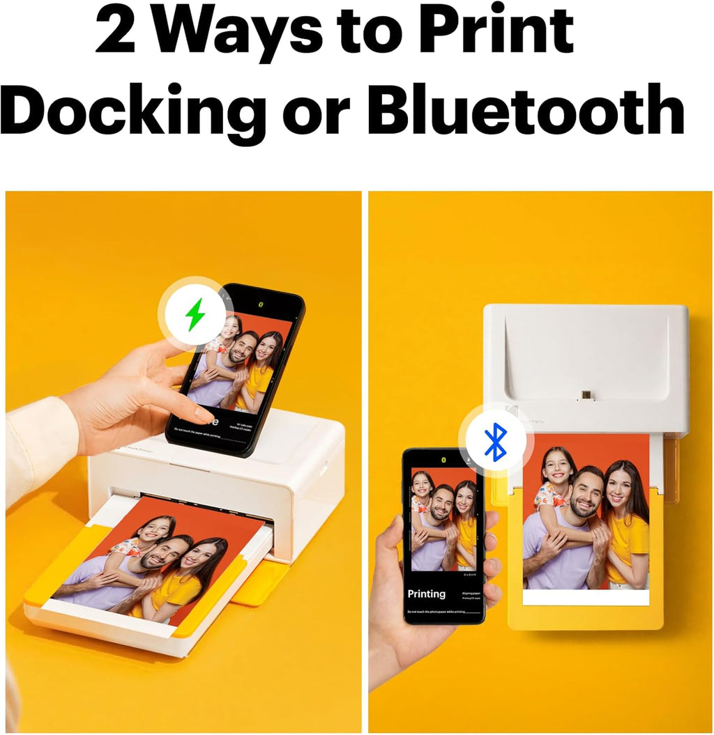 Dock Plus 4x6 Photo Printer, Smartphone Docking, 4PASS, 10 Sheets | Bluetooth, iPhone & Android Smartphone Compatible, Charge While Printing, Water, Fingerprint and Fade Resistant