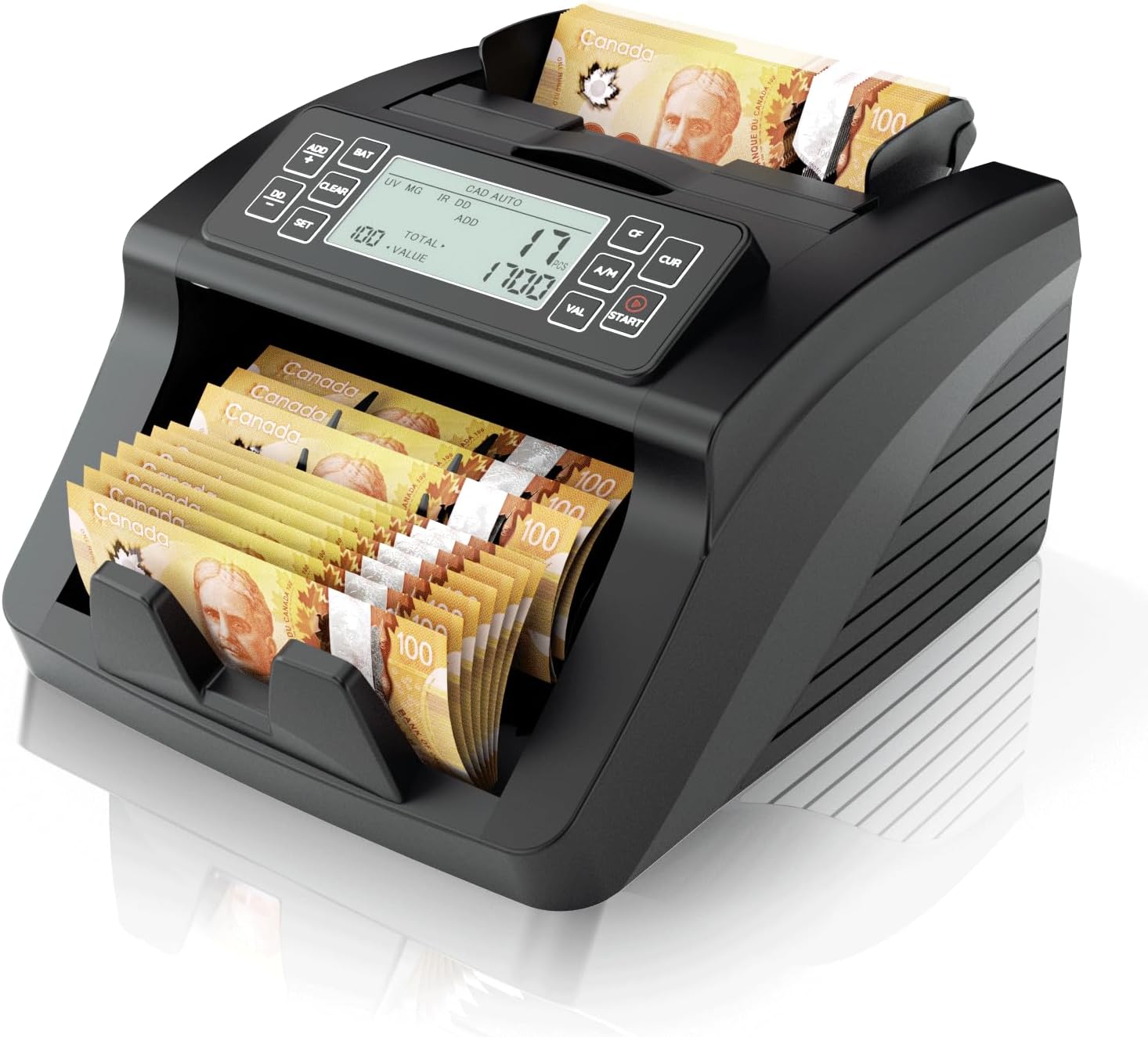 Money Counter Machine, Value Counting, UV/MG/MT/IR/DD Counterfeit Detection, 3.7" LCD Display Cash Counting Machine, CAD Bill Counter,1200 Bills/min, Black