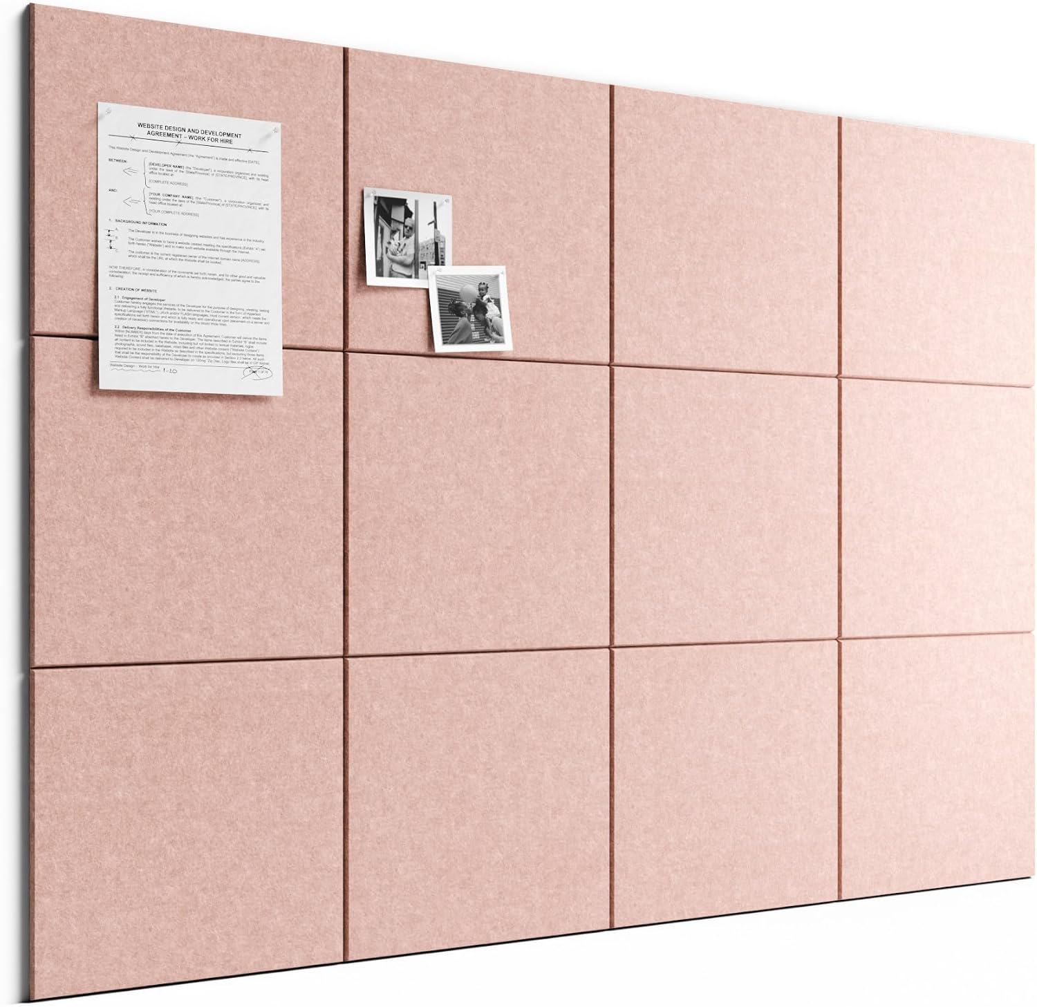 Large Cork Board Alternative - Slat Wall Paneling, Felt Bulletin Board Tiles for Office Decor, Push pin Board Office Wall Organizer -12-Pack-Coral
