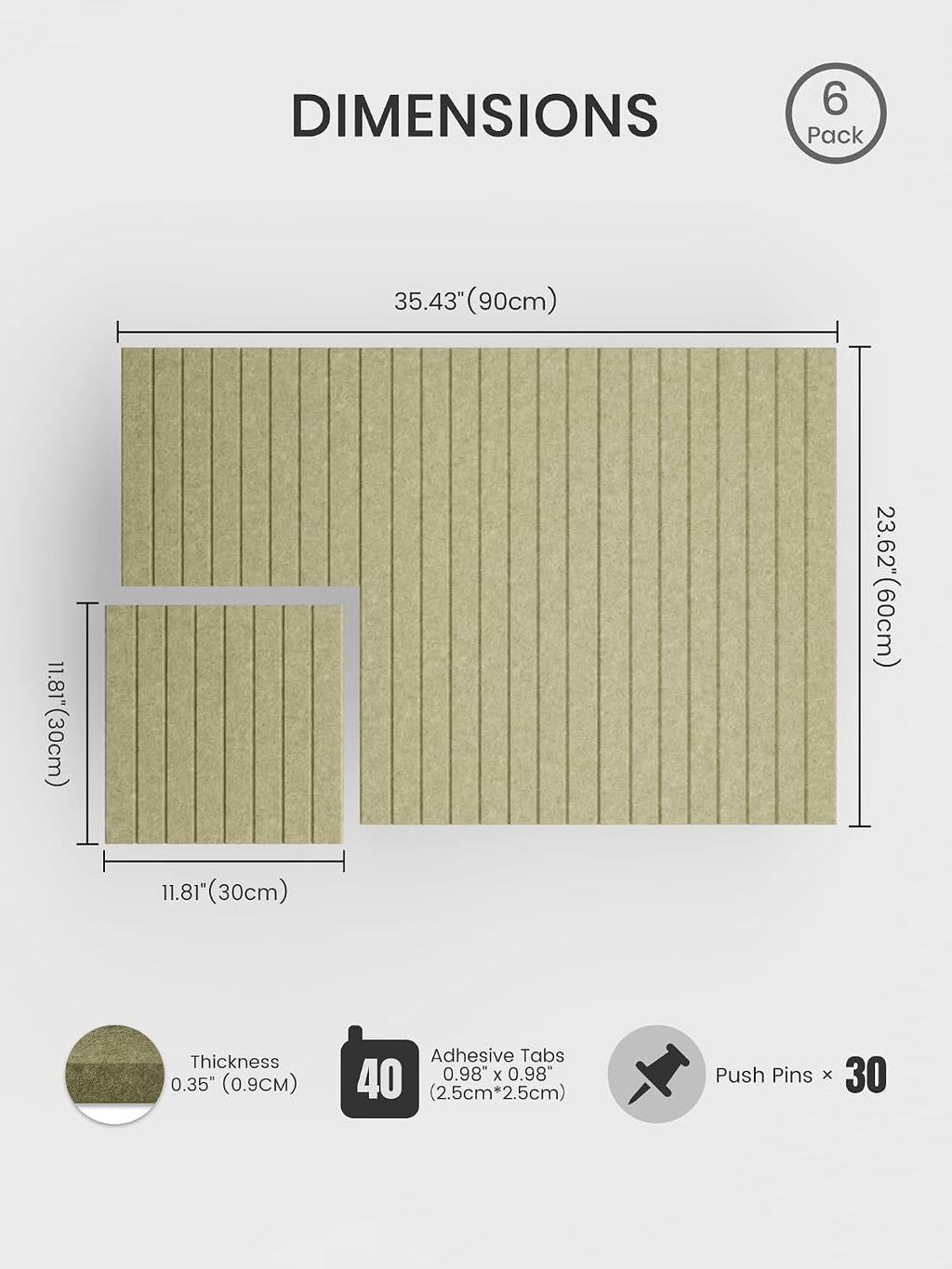 Large Felt Bulletin Board 48" x 36" Cork Board Alternative - 6 Pack with 40 Safe Removable Adhesive Tabs, Cork Boards for Walls Cork Board for Home Office Classroom Pin Board (Olive Green)