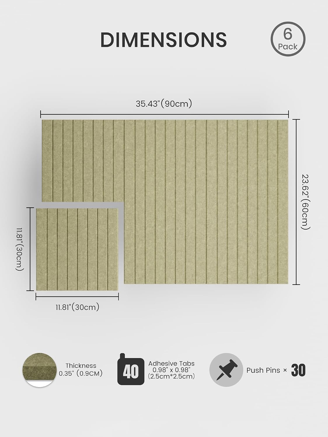 Large Felt Bulletin Board 48" x 36" Cork Board Alternative - 6 Pack with 40 Safe Removable Adhesive Tabs, Cork Boards for Walls Cork Board for Home Office Classroom Pin Board (Olive Green)