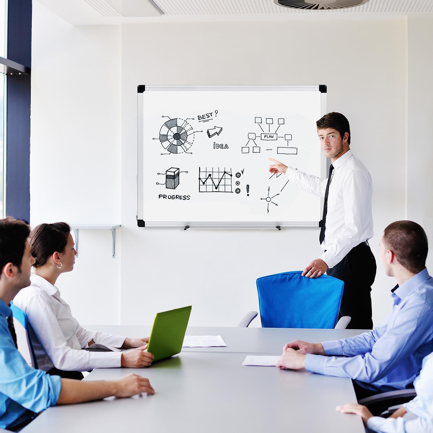 Basics Magnetic Whiteboard/Dry Erase Board, 36 x 48-Inch, Aluminum Frame, Silver/White