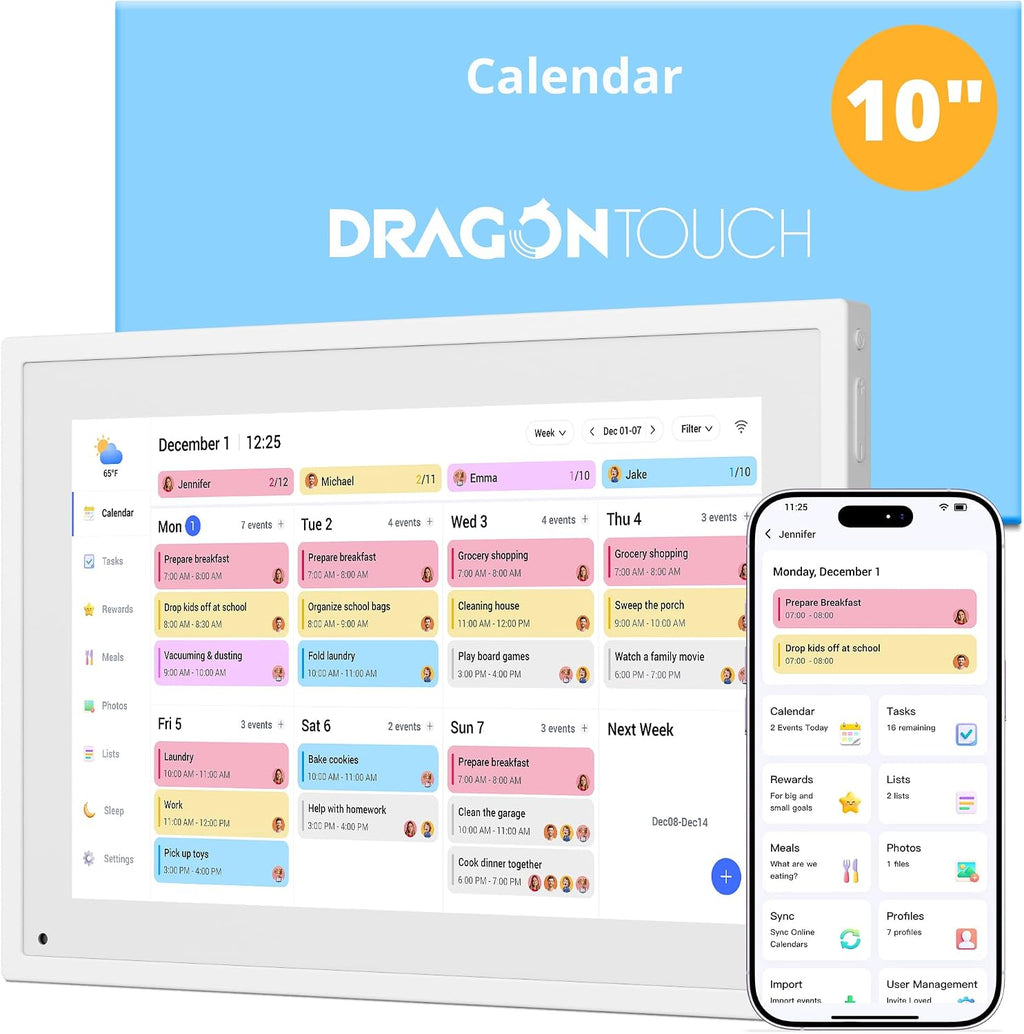 10.1" Digital Calendar Chore Chart, 1080P Full HD Interactive Touchscreen, 2026 Smart Family Planner, Electronic Calendar Desk Mountable for Seamless Scheduling, Calendrier numerique