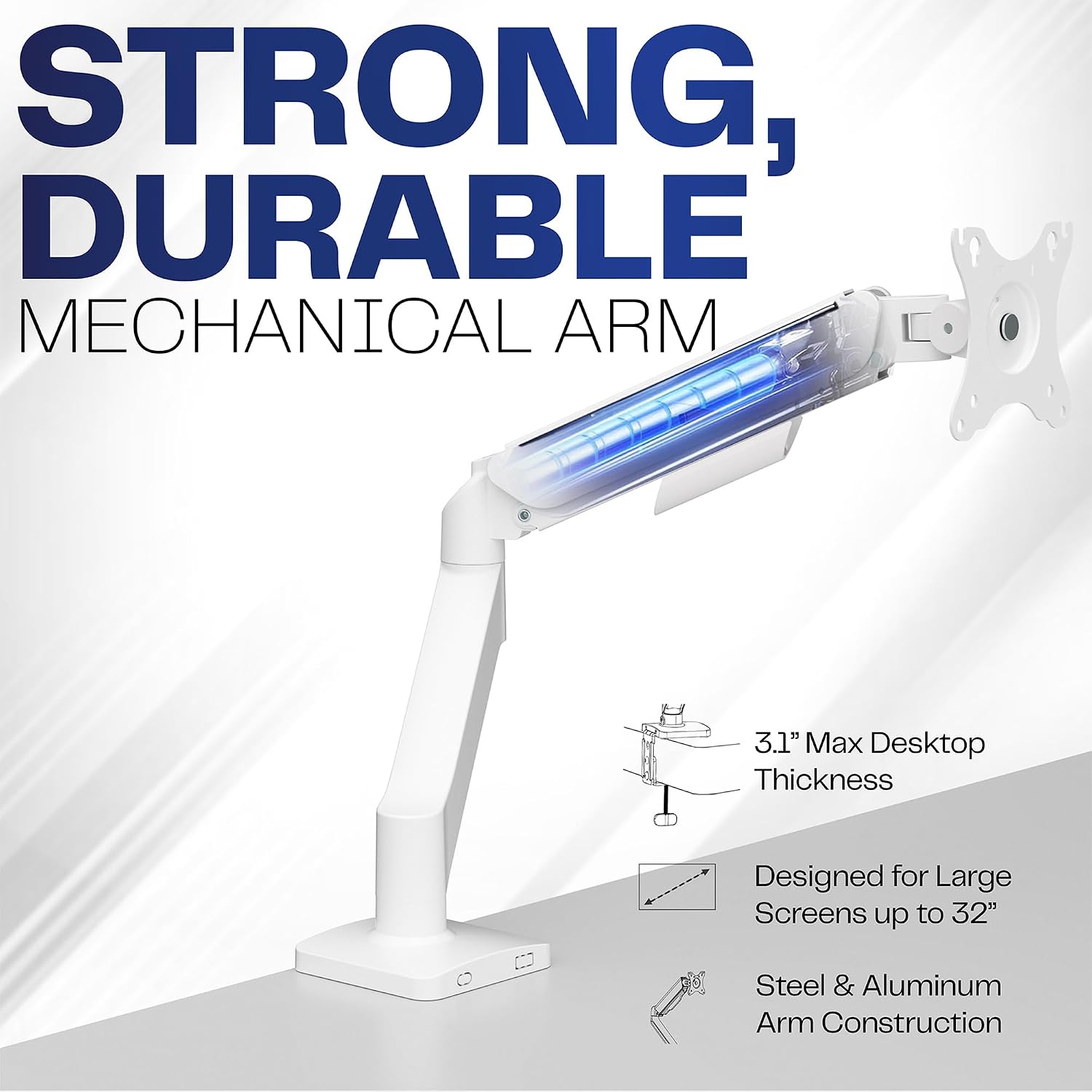 Single Monitor Stand, Fully Adjustable Arm for 17 to 32 inch Screen, Mechanical Articulating Desk Mount, Gaming and Office Setups, VESA 75x75, 100x100, Max 19.8 lbs, Classic, White, STAND-V001OW