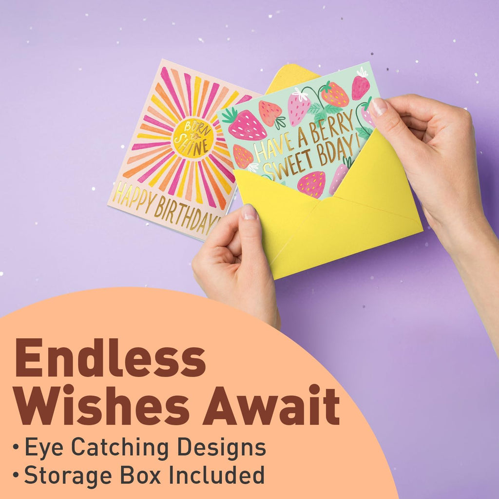 Happy Birthday Cards with Envelopes & Assortment Box. Variety Set of 24 Assorted Birthday Cards with Envelopes, Perfect Bulk Pack for Celebrations, Special Occasions, Friends-4x5.5"