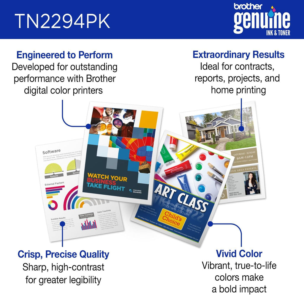 Genuine TN2294PK Standard Yield Black, Cyan, Magenta and Yellow Toner Cartridges