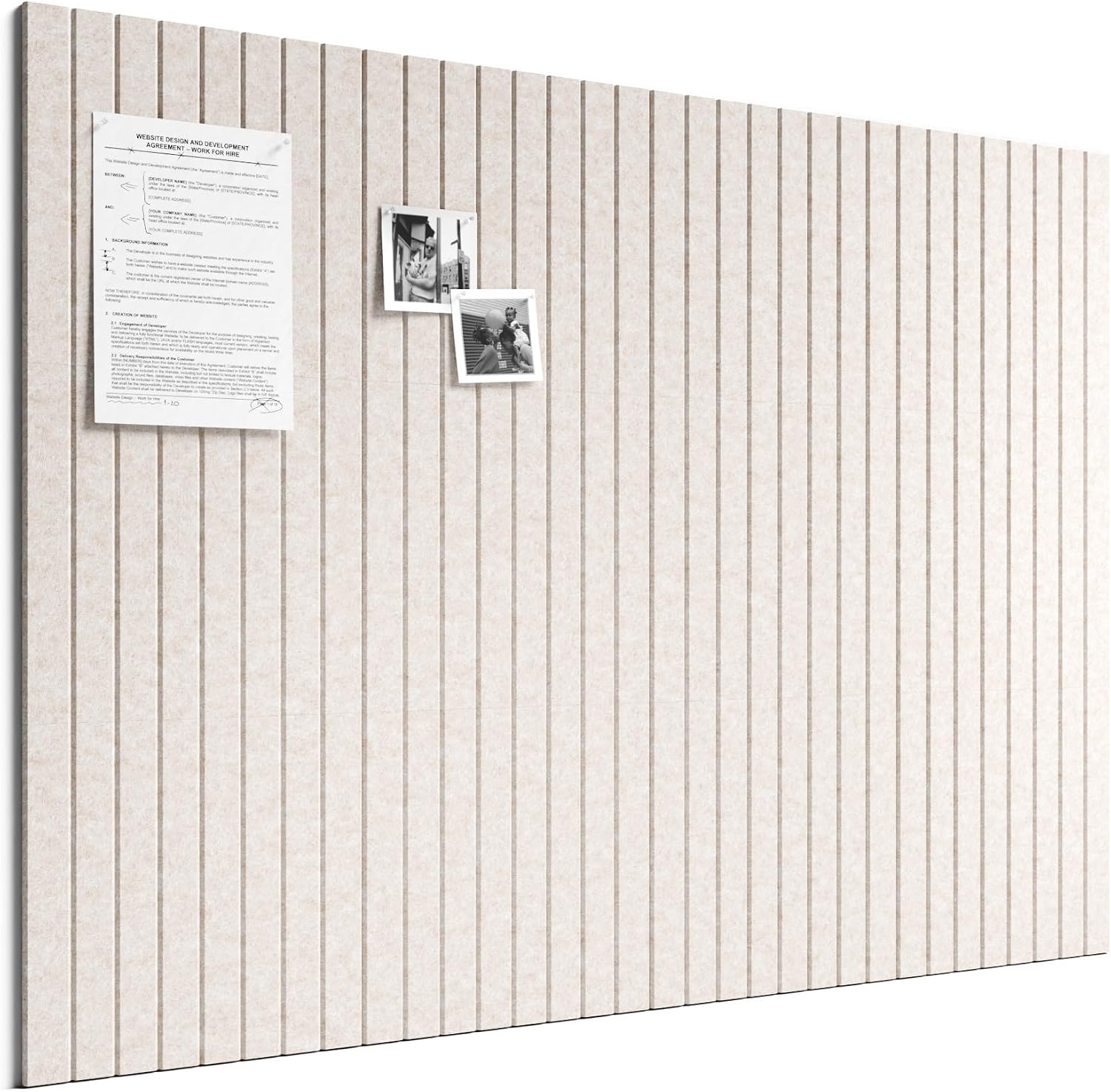 Large Cork Board Alternative - Slat Wall Paneling, Felt Bulletin Board Tiles for Office Decor, Push pin Board Office Wall Organizer -8 Vertical Stripes-12-Pack-Oatmeal