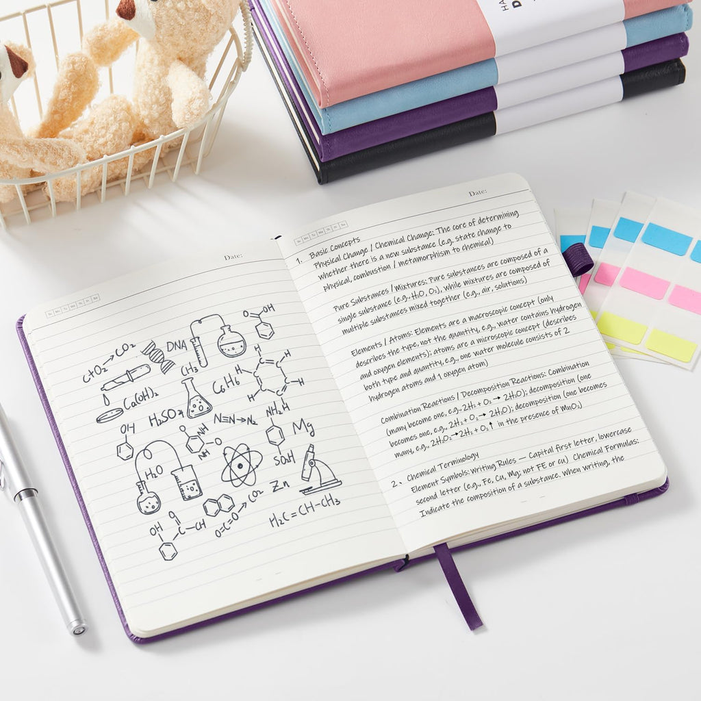 2 Pack Journal Notebook for Women Men, 160 Pages per Pack, A5 (5.7'' x 8.4") Hardcover Journaling Notebook College Ruled for Writing Work, 100GSM Paper, Black & Dark Purple, School Office Supplies
