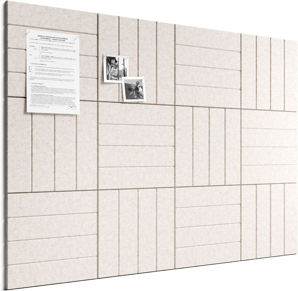 Large Felt Bulletin Board, 48" x 36" Cork Board Alternative, 12-Pack Bold Stripe Felt Wall Tiles with 30 Push Pins and 70 Adhesive Tabs, Ideal for Office, Home & Classroom, Oatmeal