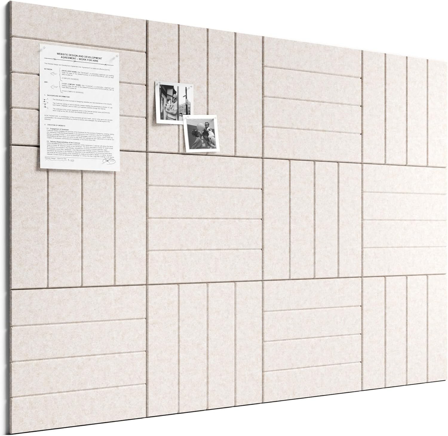 Large Felt Bulletin Board, 48" x 36" Cork Board Alternative, 12-Pack Bold Stripe Felt Wall Tiles with 30 Push Pins and 70 Adhesive Tabs, Ideal for Office, Home & Classroom, Oatmeal