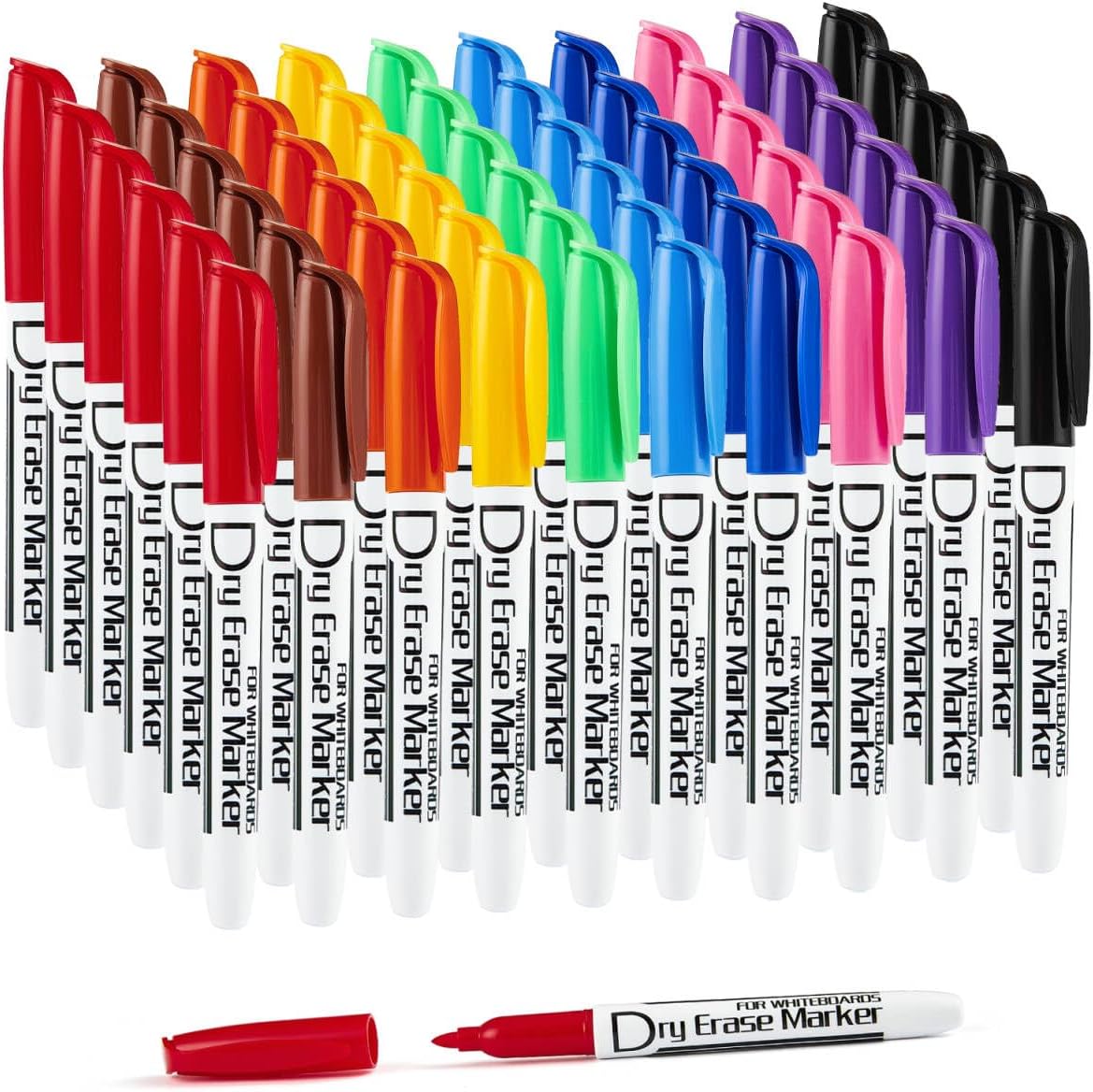 Dry Erase Markers Bulk Pack of 60 Low Odor Fine Whiteboard Pens, 10 Assorted Colors for Whiteboard Dry Erase Calendar
