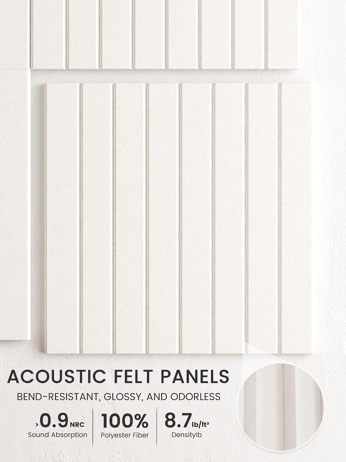 Large Cork Board Alternative - Slat Wall Paneling, Felt Bulletin Board Tiles for Office Decor, Push pin Board Office Wall Organizer -8 Vertical Stripes-12-Pack-Milky White
