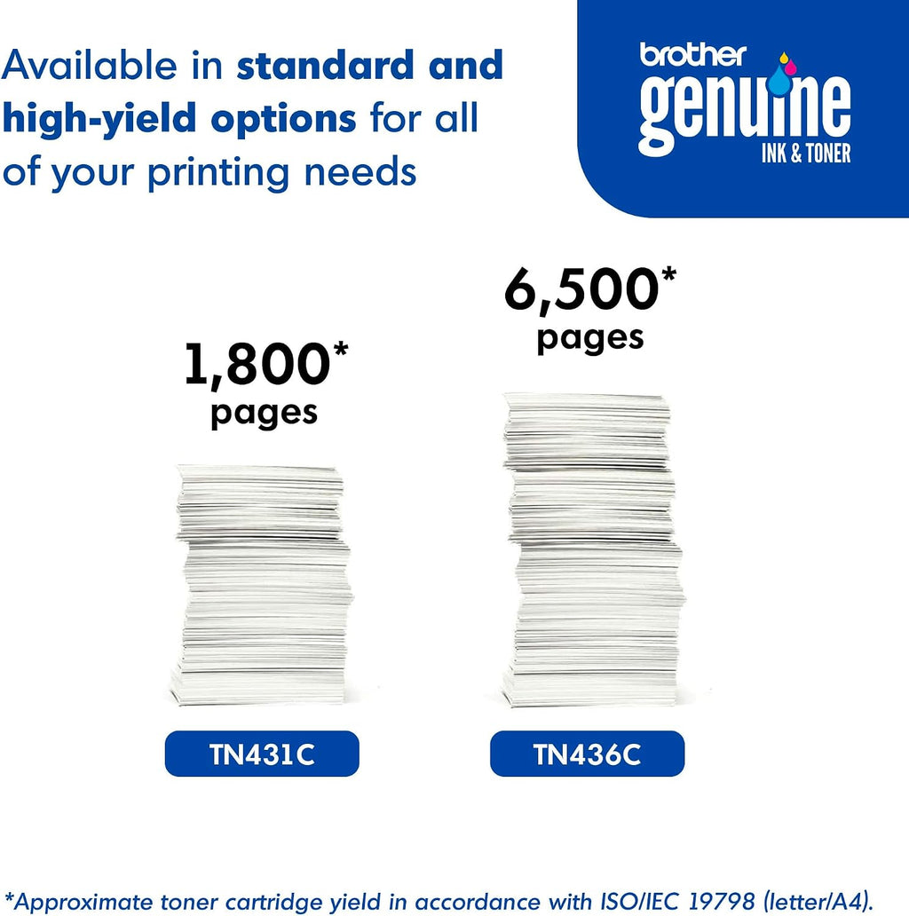 Original TN436C Super High-Yield Cyan Toner Cartridge, Higher Yield for Value, Original Toner Replacement Cartridge, Toner for Laser Printers HL-L8360CDW, MFC-L8610CDW, and More | 500 Pages . Fits Hl-L8360cdw and Select Color Mfps