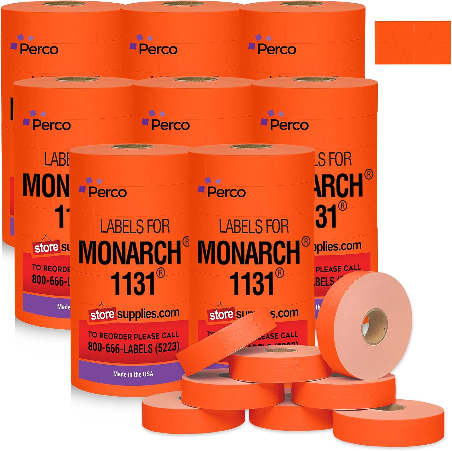 Fluorescent Red Pricing Labels for Monarch 1131 Price Gun – 8 Sleeves, 64 Rolls Value Pack - 160,000 Price Marking Labels – with Ink Rolls Included