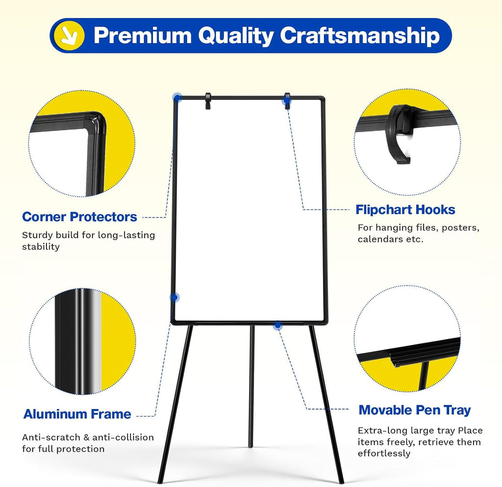 Magnetic Whiteboard Easel, 36"x24" （Black） | Height Adjustable Flipchart Easel with Stand, Large Aluminium Frame White Board for Office or Teaching at Home & Classroom
