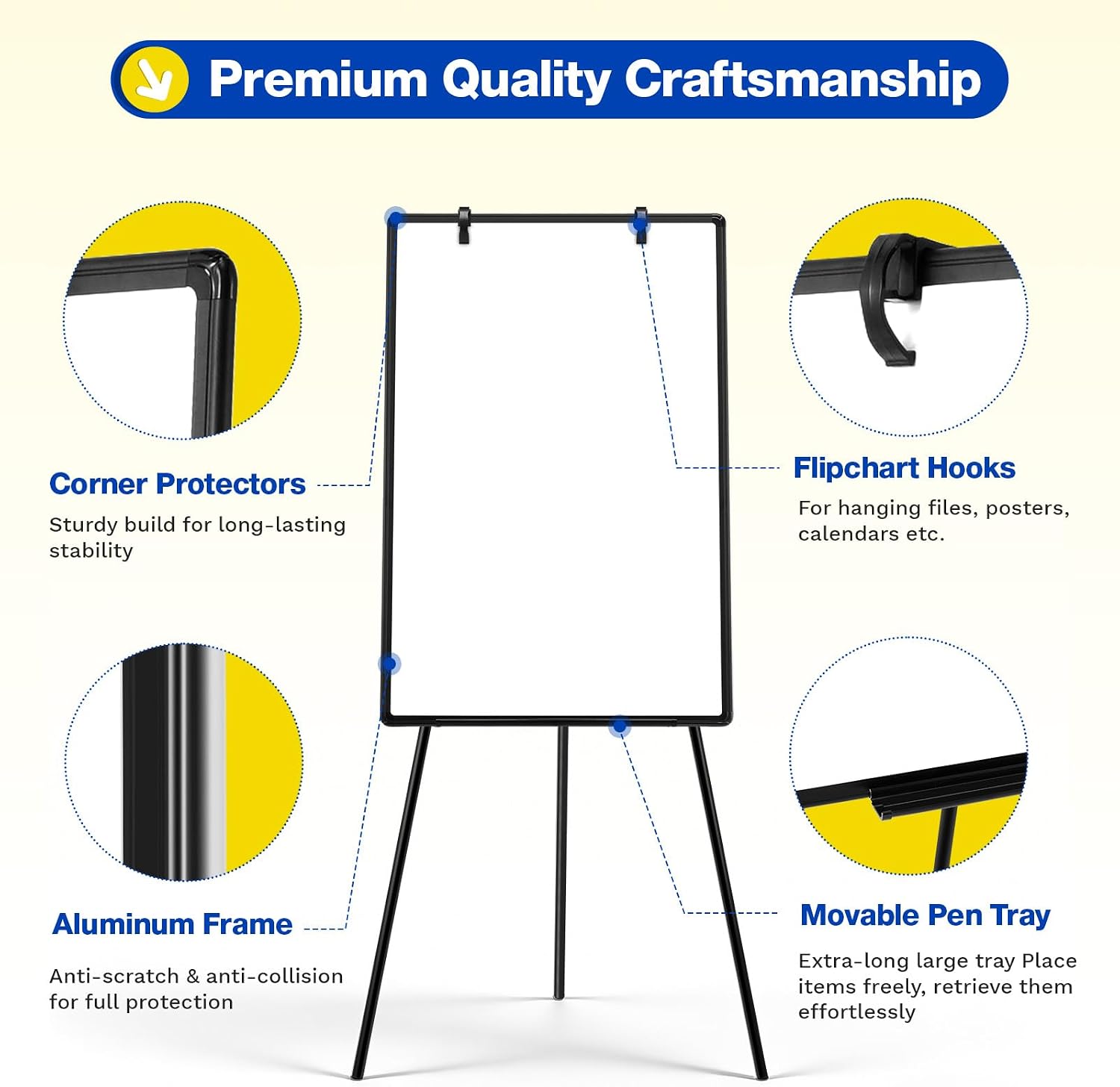 Magnetic Whiteboard Easel, 36"x24" （Black） | Height Adjustable Flipchart Easel with Stand, Large Aluminium Frame White Board for Office or Teaching at Home & Classroom
