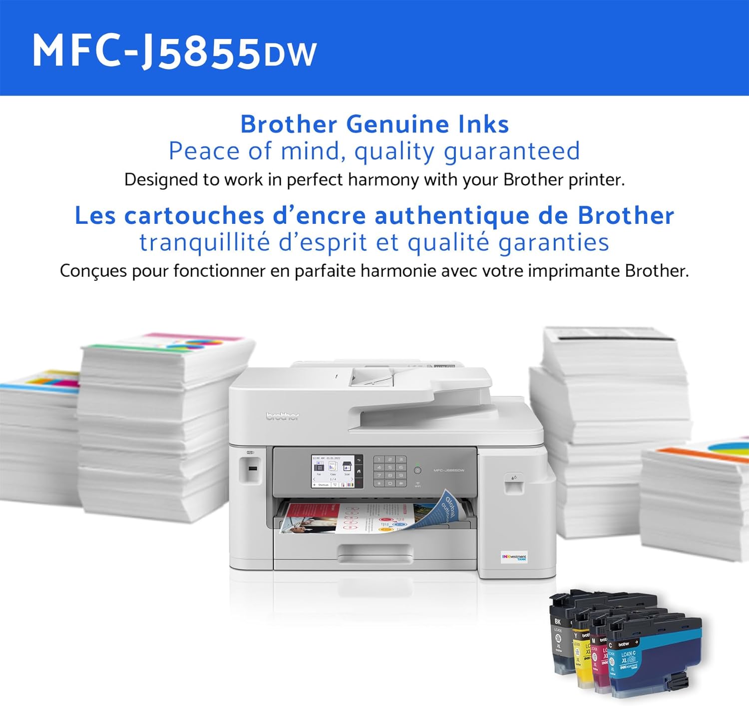 MFC-J5855DW INKvestment All-in-One Wireless Colour Inkjet A3 Printer with Scanner,Copier and Fax Printing, 30 ppm Speed, 3.5" Touchscreen, Mobile Connectivity