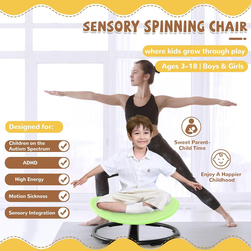 Spinning Chair for Autistic Kids (Ages 3-18), Autism Sensory Toy Gift | 220LBS Capacity Sensory Swivel Seat for ADHD Kids, Autism Sensory Products, Calming Gift Improve Focus & Body Balance (Green)