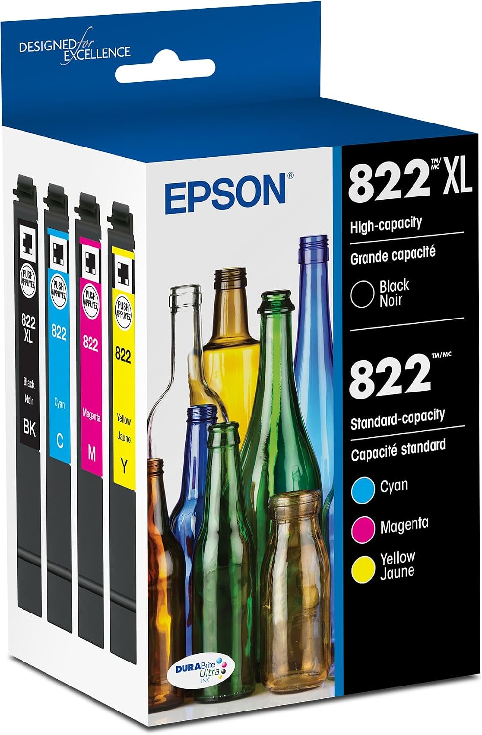 822 DURABrite Ultra Ink High Capacity Black & Standard Color Cartridge Combo Pack (T822XL-BCS) Works with Workforce Pro WF-3820,3823, 4820, 4830, 4833, 4834