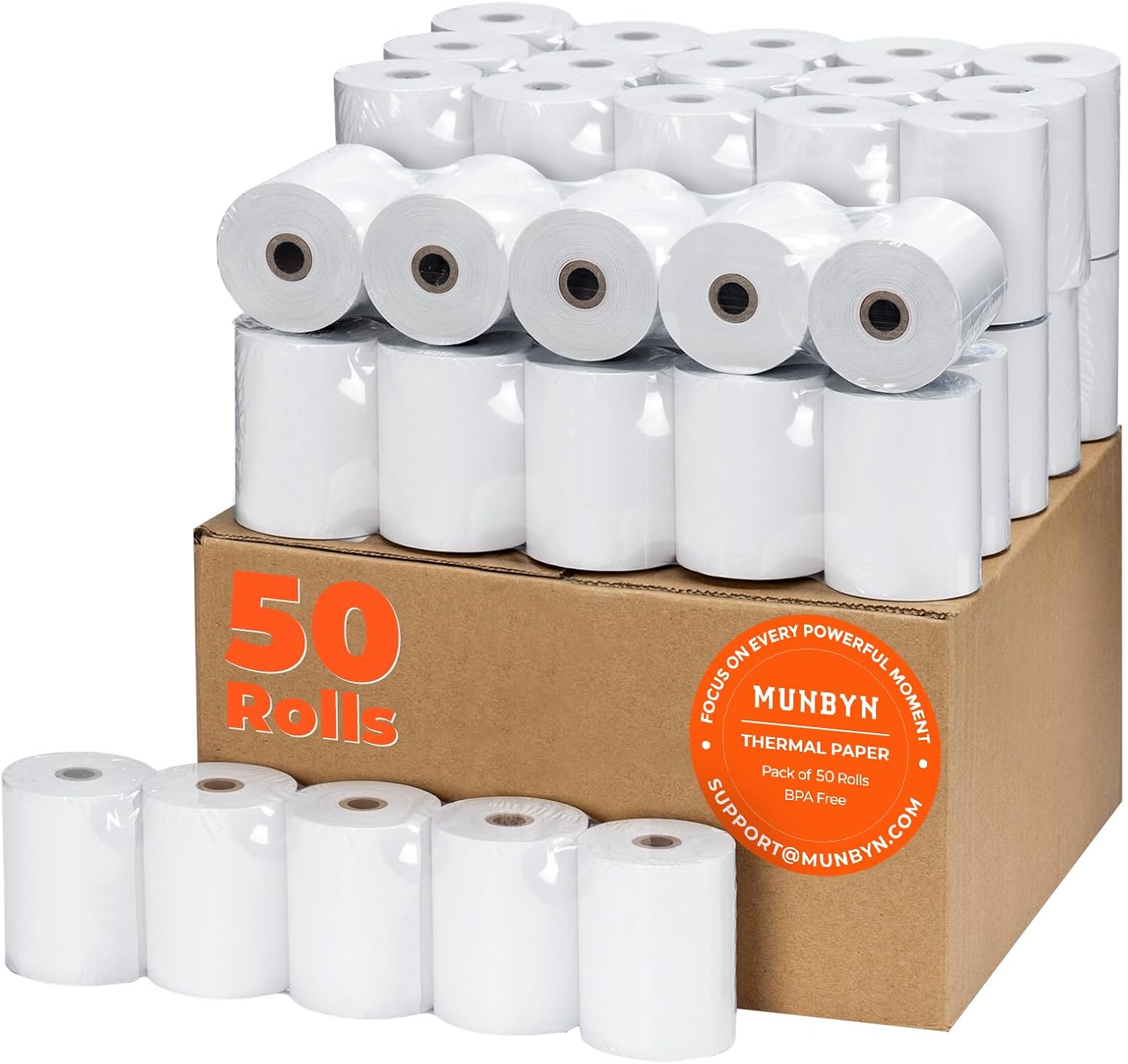 3-1/8" (80mm) 3.125" WIDTH 119' 50 Rolls in a Case 7/16" CORE BPA Free Thermal Paper Rolls Made In USA from .