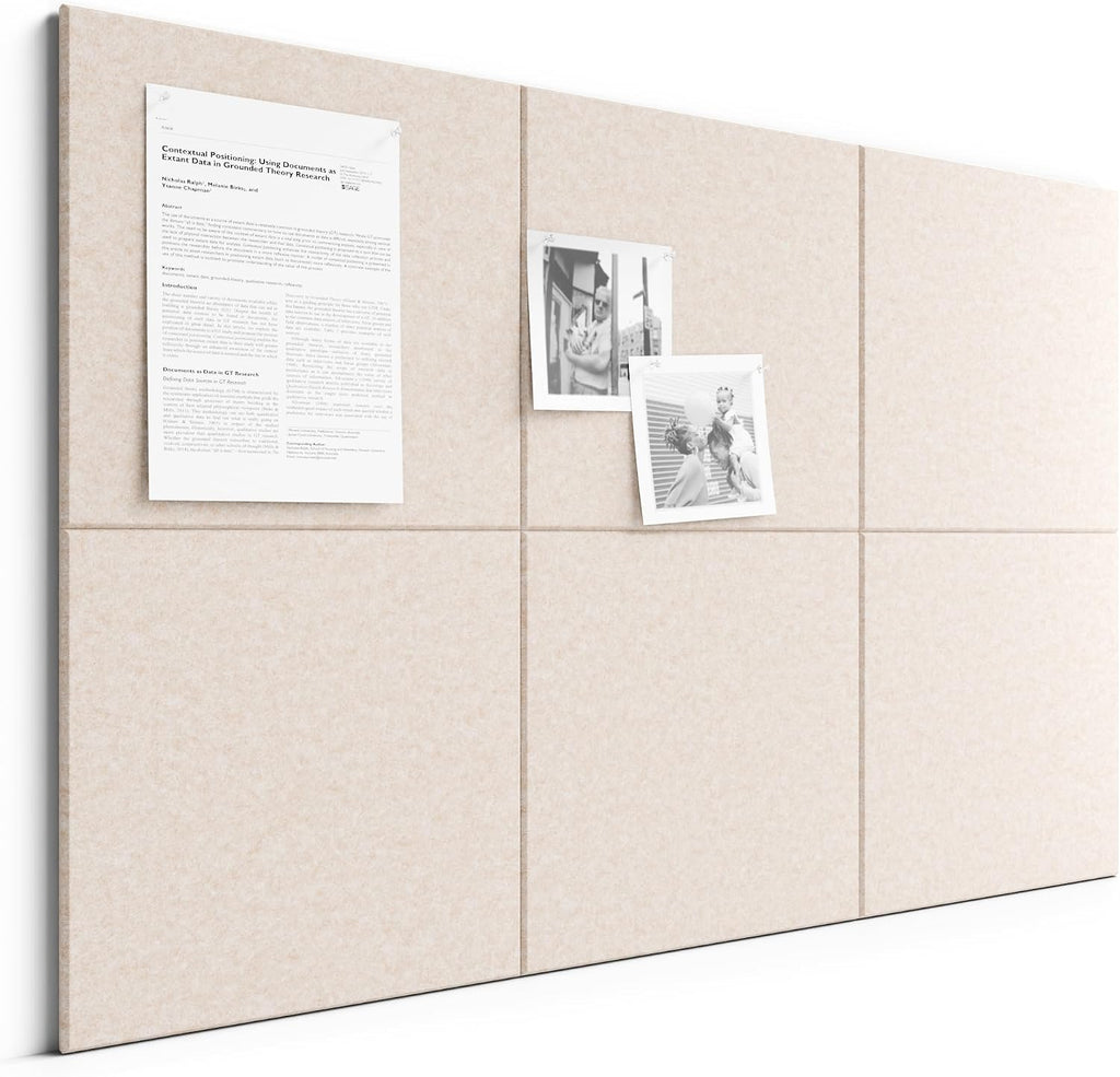 Large Felt Bulletin Board, Cork Board Alternative, Felt Wall Tiles with 30 Push Pins and Adhesive Tabs, Ideal for Office, Home & Classroom Decor, 6-Pack Solid-Oatmeal