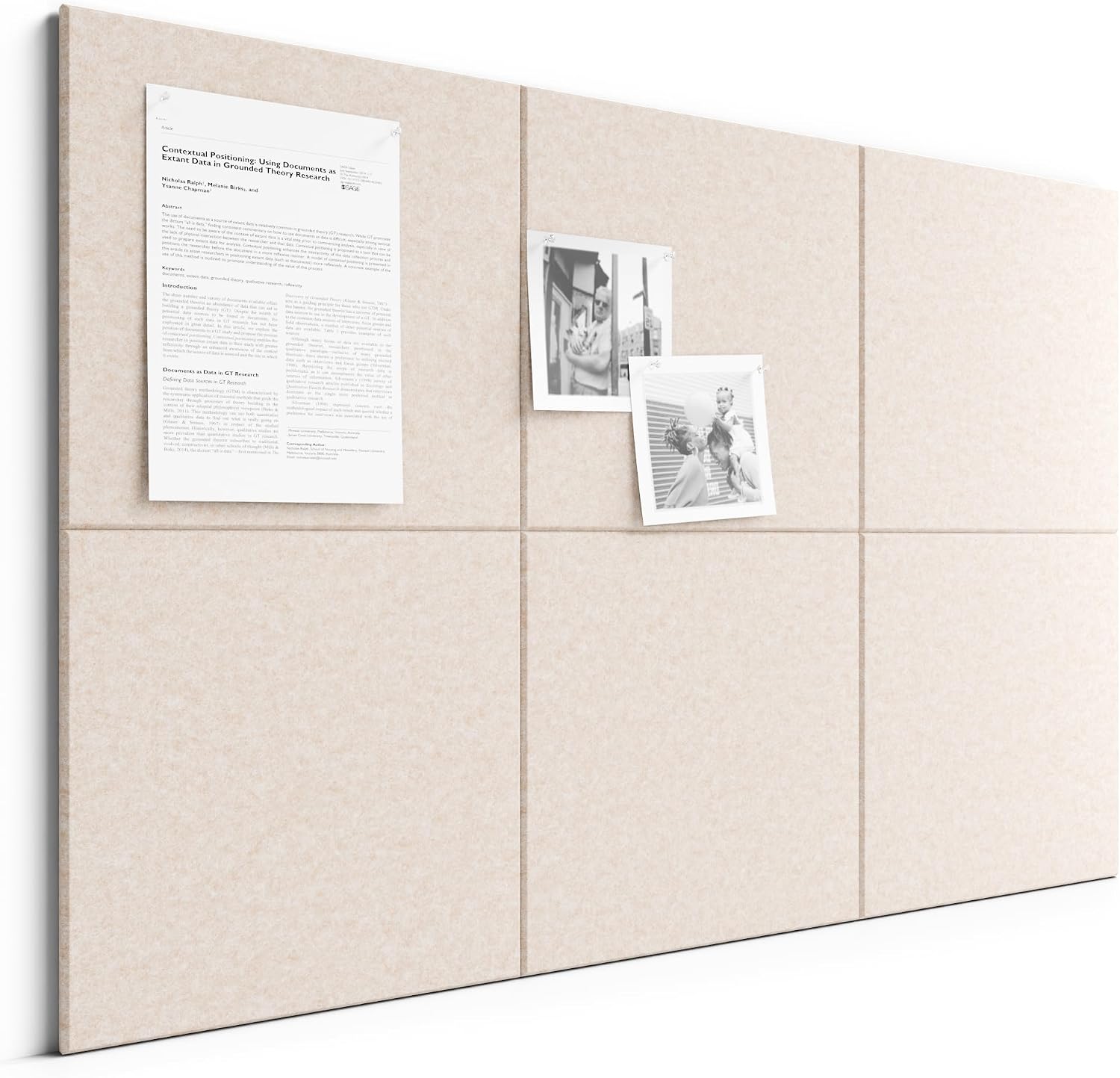 Large Felt Bulletin Board, Cork Board Alternative, Felt Wall Tiles with 30 Push Pins and Adhesive Tabs, Ideal for Office, Home & Classroom Decor, 6-Pack Solid-Oatmeal
