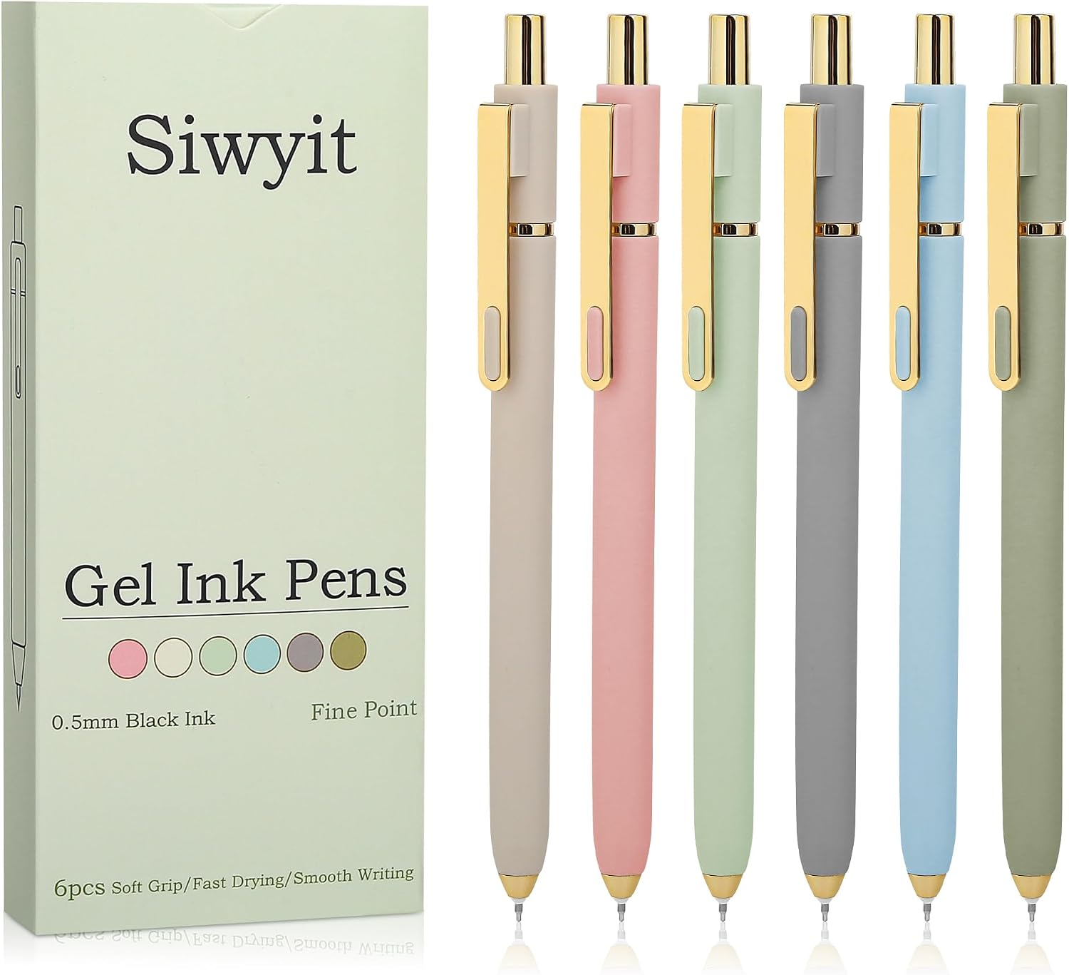 Gel Pens 6 Pcs, 0.5mm Quick Dry Black Ink Pens Fine Point Smooth Writing Pens,Retractable Pens for Journaling Note Taking,Stylo Gel Gift for Women (Morandi-6PC)