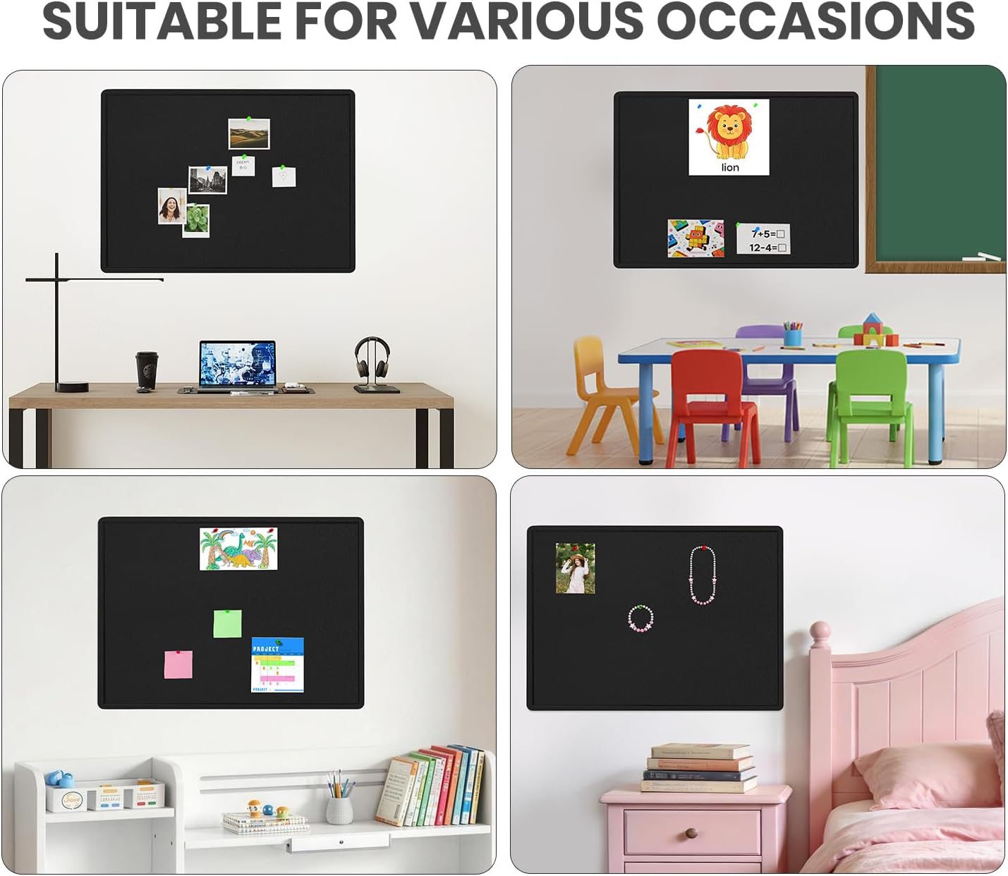 Extra Large Bulletin Board, 96 X 48 inches Cork Board with 30 Pushpin, 8' x 4' Felt Cork Board Notice Pin Board, Self-Adhesive Vision Board Mood Board Foldable Photo Board for Wall - Black