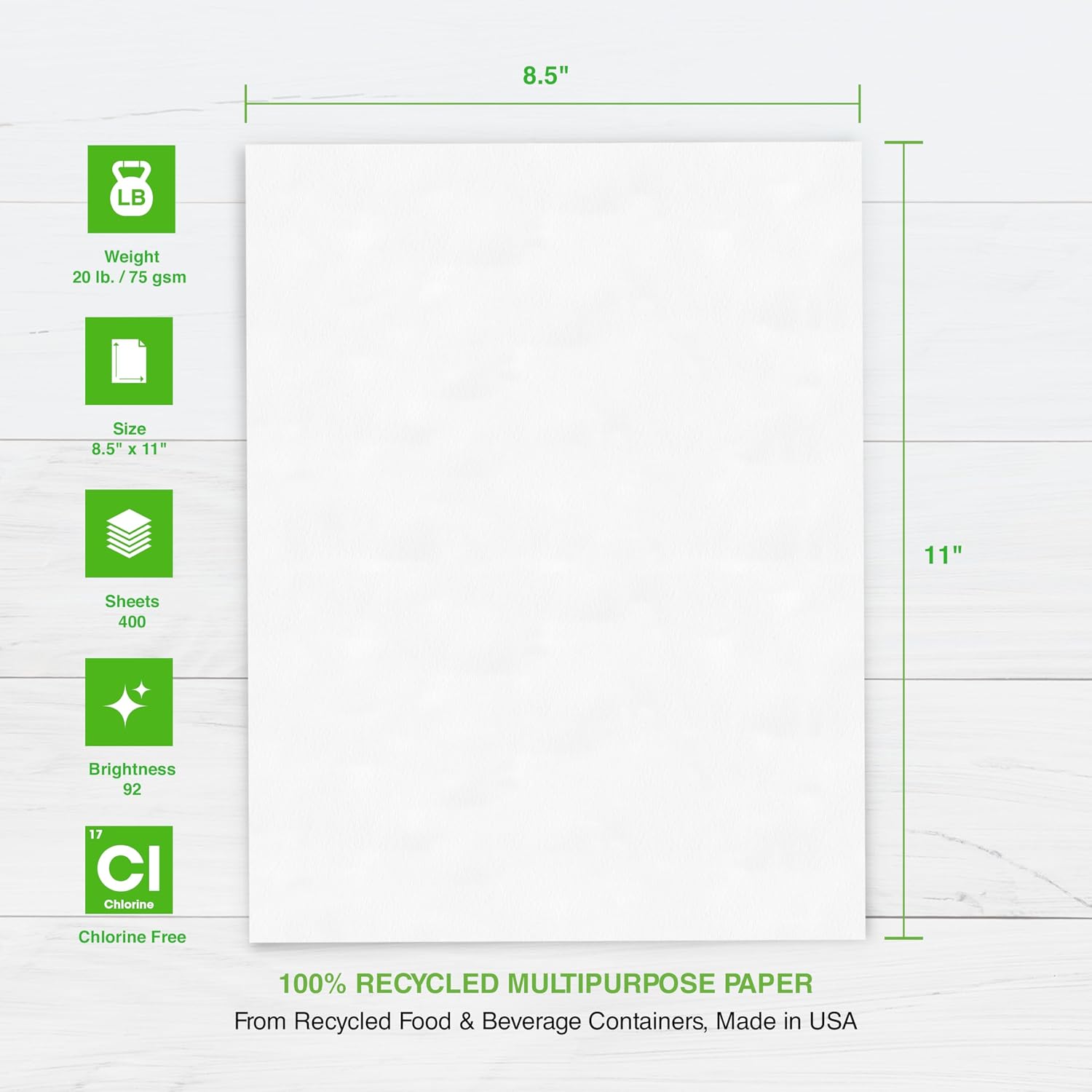 100% Recycled Printer Paper 8.5" x 11" White - 20 lb Copy & Multipurpose Computer Paper - 6 Packs, 2400 Sheets - Made in The USA - 92 Bright - Printer & Copier Compatible (00018C)