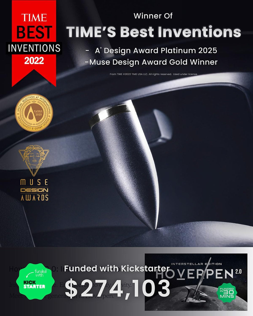 Hoverpen Interstellar Edition - Luxury Pen Made With Aerospace Alloys, Unique Aesthetic, Free Spinning Executive Pen, Desk Decor, Best Boss Gifts (Mars Magma, 18K-Gold)