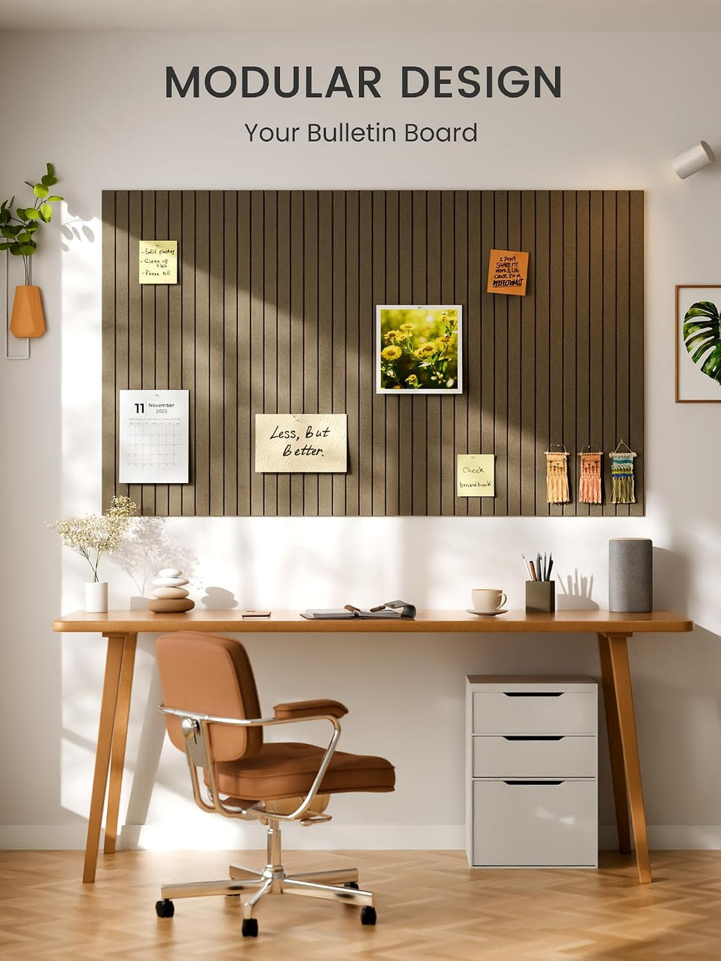 Large Felt Bulletin Board, 48" x 36" Cork Board Alternative, 12-Pack Fine Stripe Felt Wall Tiles with 30 Push Pins and 70 Adhesive Tabs, Ideal for Office, Home & Classroom, Earth Brown