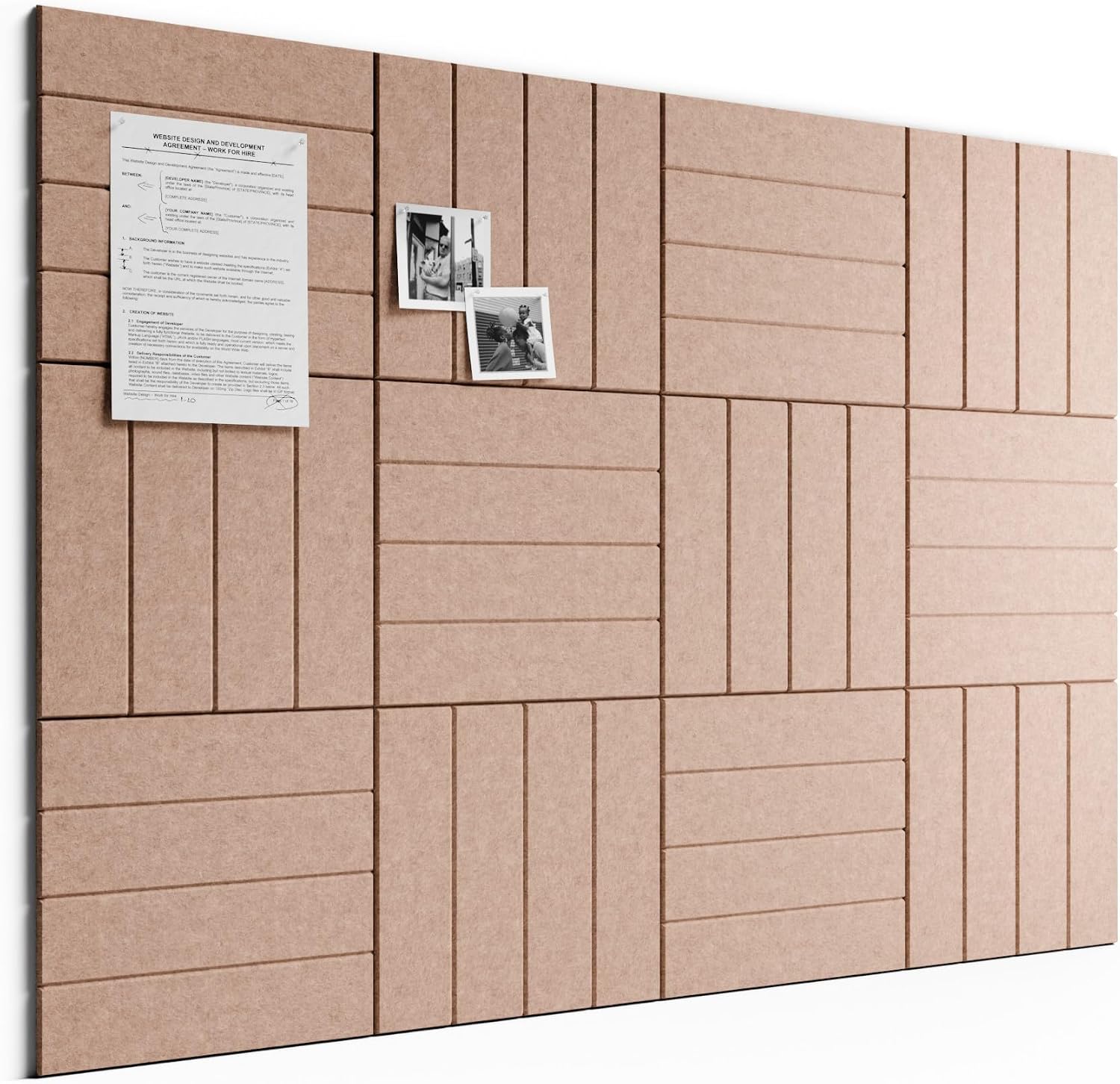 Large Felt Bulletin Board, Cork Board Alternative, Felt Wall Tiles with 30 Push Pins and Adhesive Tabs, Ideal for Office, Home & Classroom Decor, 12-Pack Bold Stripe-Terracotta