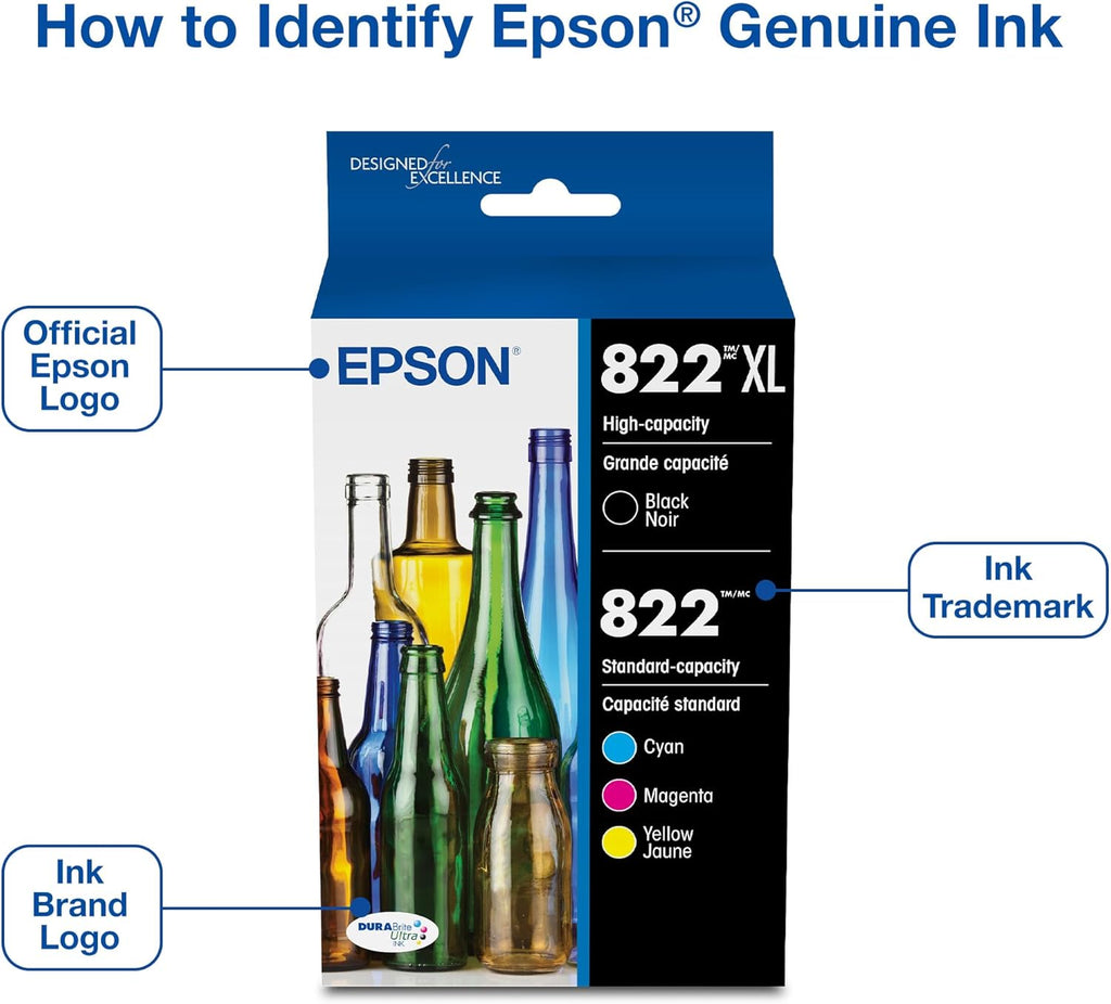 822 DURABrite Ultra Ink High Capacity Black & Standard Color Cartridge Combo Pack (T822XL-BCS) Works with Workforce Pro WF-3820,3823, 4820, 4830, 4833, 4834