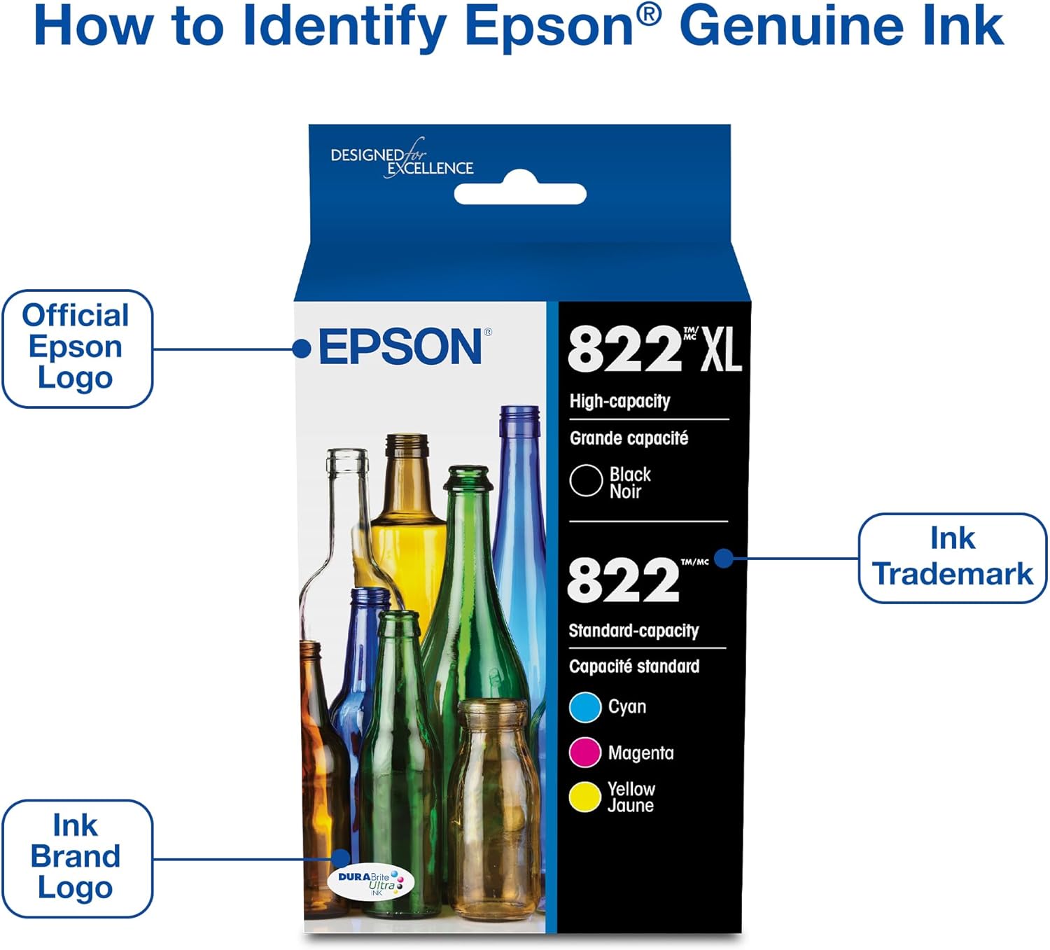 822 DURABrite Ultra Ink High Capacity Black & Standard Color Cartridge Combo Pack (T822XL-BCS) Works with Workforce Pro WF-3820,3823, 4820, 4830, 4833, 4834