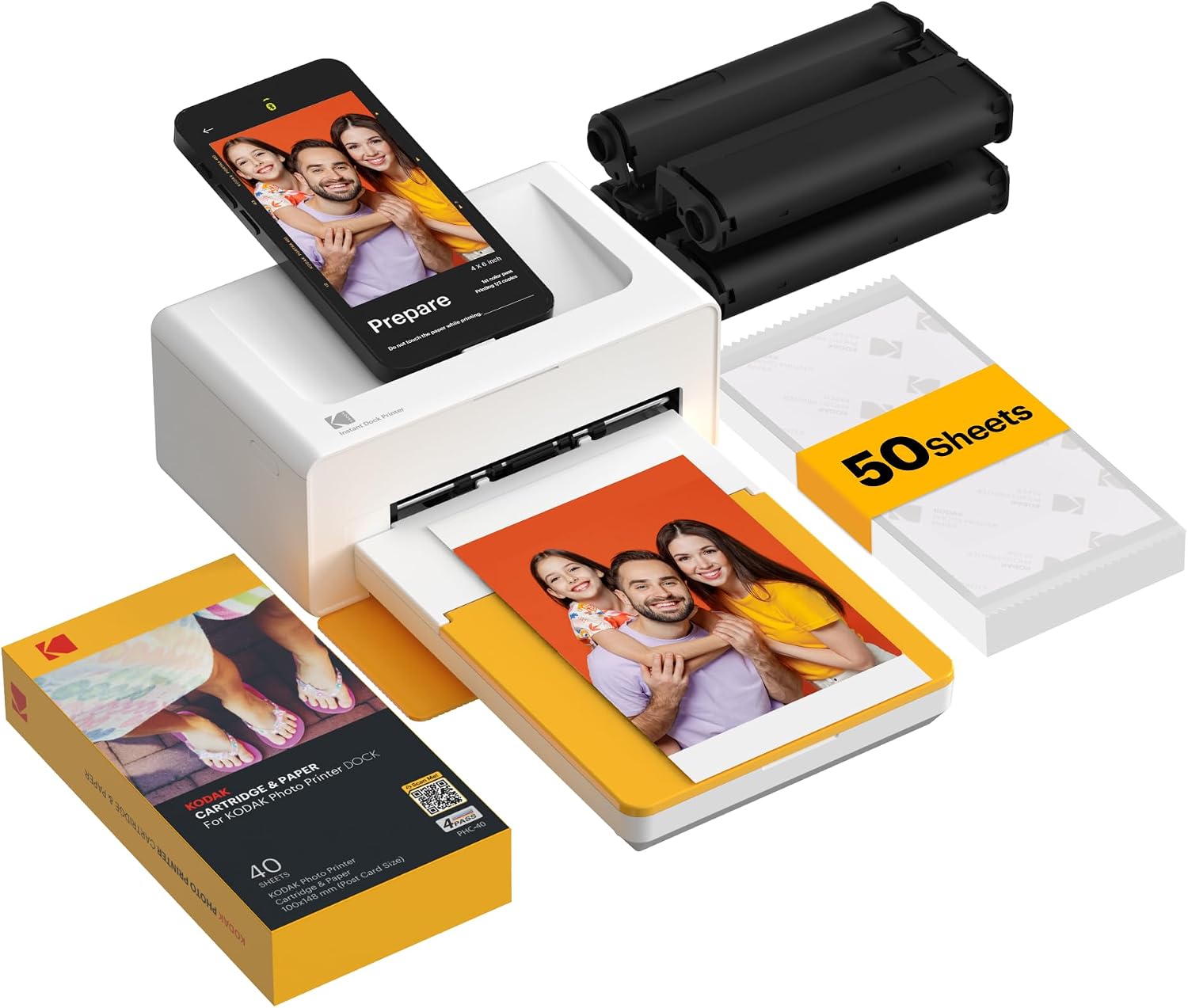 Dock Plus 4x6 Photo Printer, Smartphone Docking, 4PASS, 50 Sheets | Bluetooth, iPhone & Android Smartphone Compatible, Charge While Printing, Water, Fingerprint and Fade Resistant