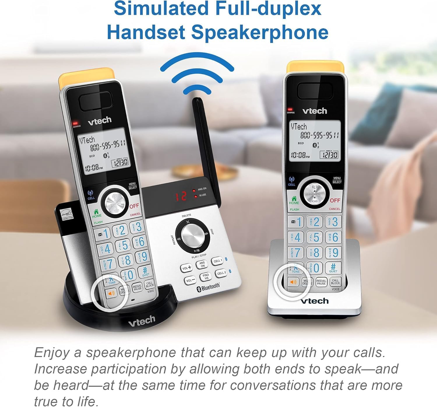 4-Handset Expandable Cordless Phone with Super Long Range, Bluetooth Connect to Cell, Smart Call Blocker and Answering System, IS8121-4 (Silver/Black)