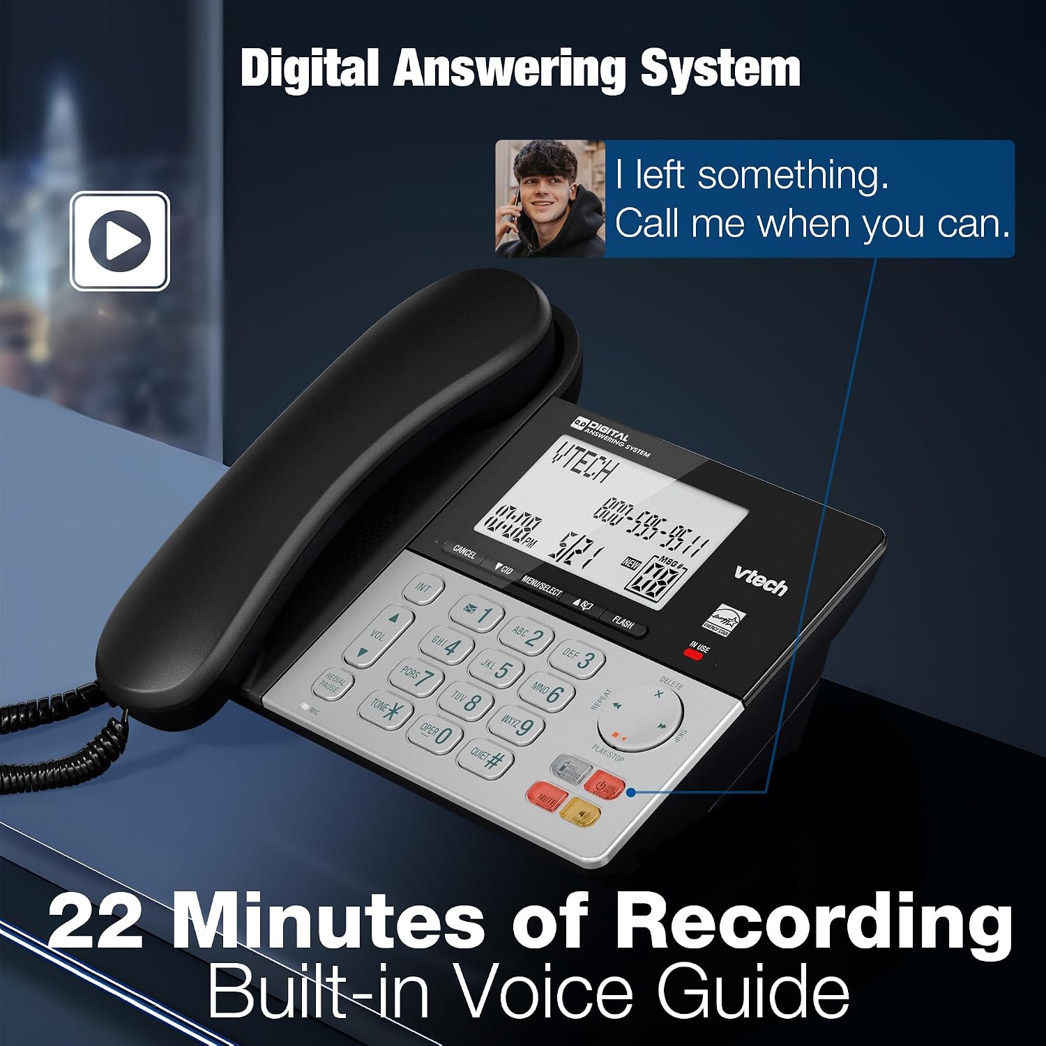 DECT 6.0 3-Handsets Corded/Cordless Phone for Home with Answering Machine, Call Blocking, Caller ID, Large Backlit Display, Duplex Speakerphone, Intercom, Landline Line-Power: VG208-3