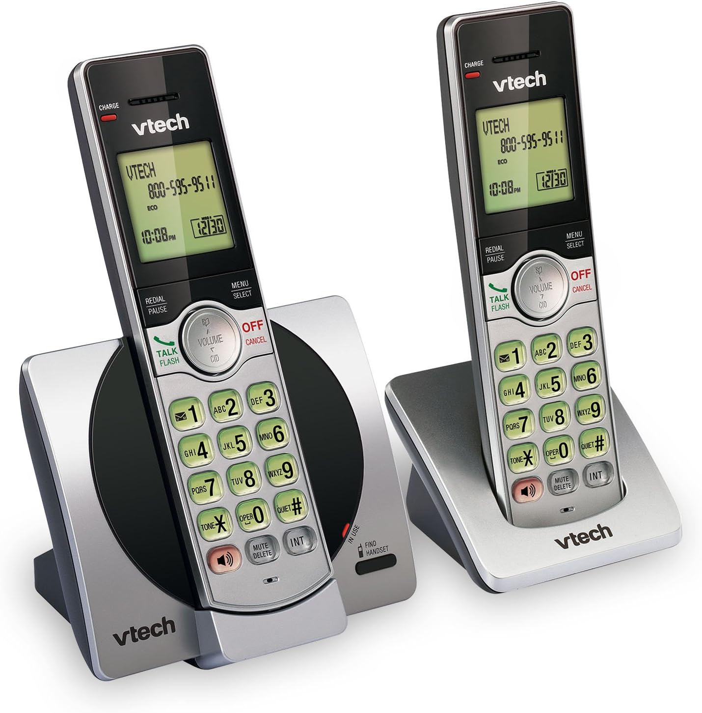 DECT 6.0 Dual Handset Cordless Phones with CID, Backlit Keypads and Screens, Full Duplex Handset Speakerphones, and Call Block Silver/Black