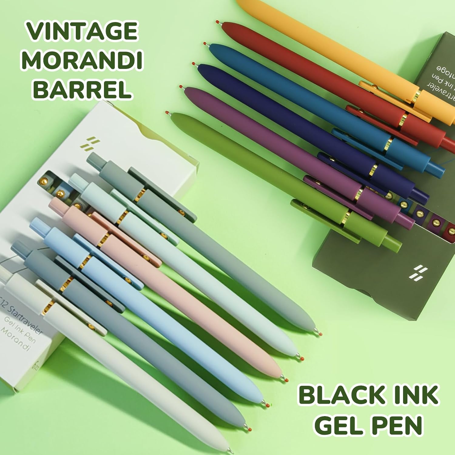 Gel Pens, 12 Pcs Black Ink Pens for Women, 0.5mm Fine Point Smooth Writing Pens, High-End Retractable Pens for Journaling and Note-Taking (12pcs)