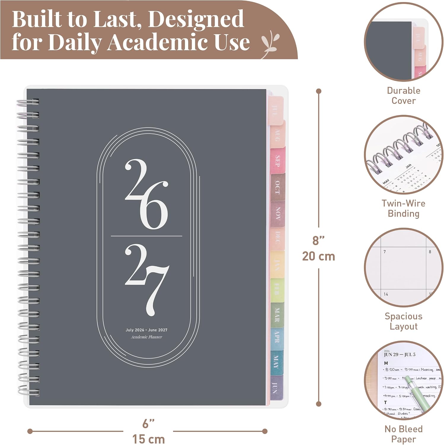 Rileys Academic Planner 2026-2027, Daily, Weekly & Monthly Planner, July 2026 - June 2027, Student Notes Pages, Twin-Wire Binding Weekly Agenda for School & Work (20 x 15 cm, Black)