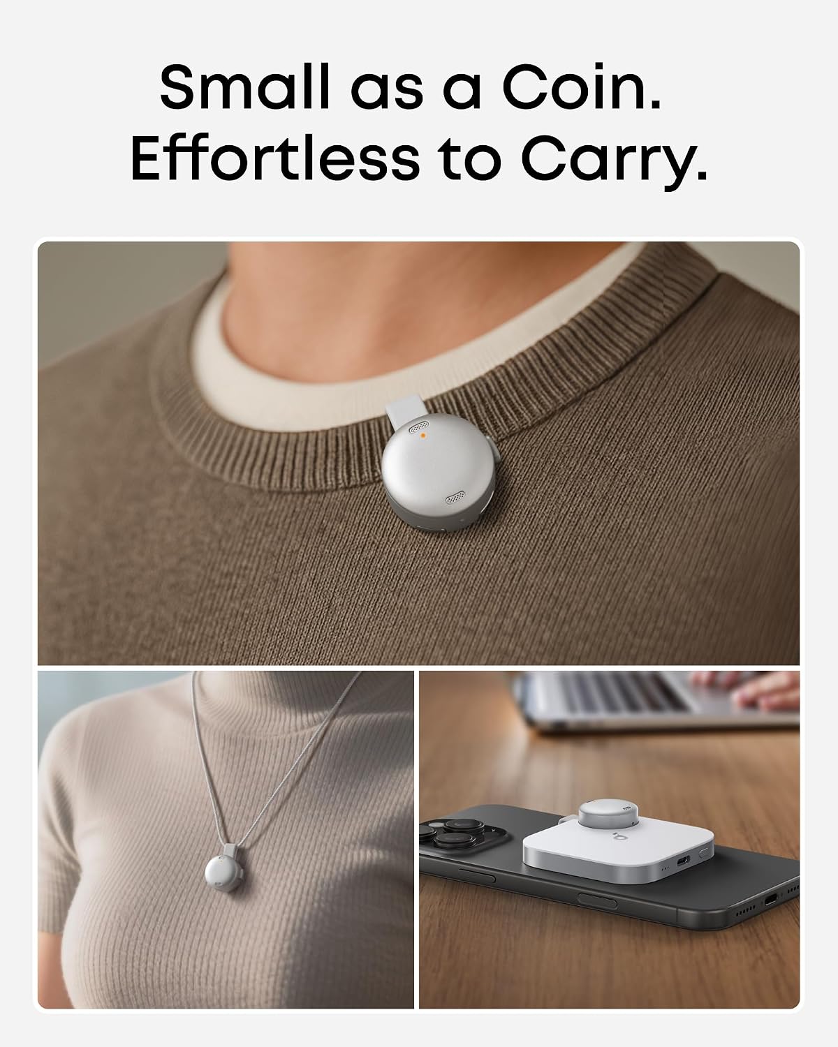 Work by Anker, Portable Al Voice Recorder, AI Note Taker, AI Transcription & Summarization, Cross-Meeting Summary, Double-Tap to Mark, MFi Certified, Privacy Protection