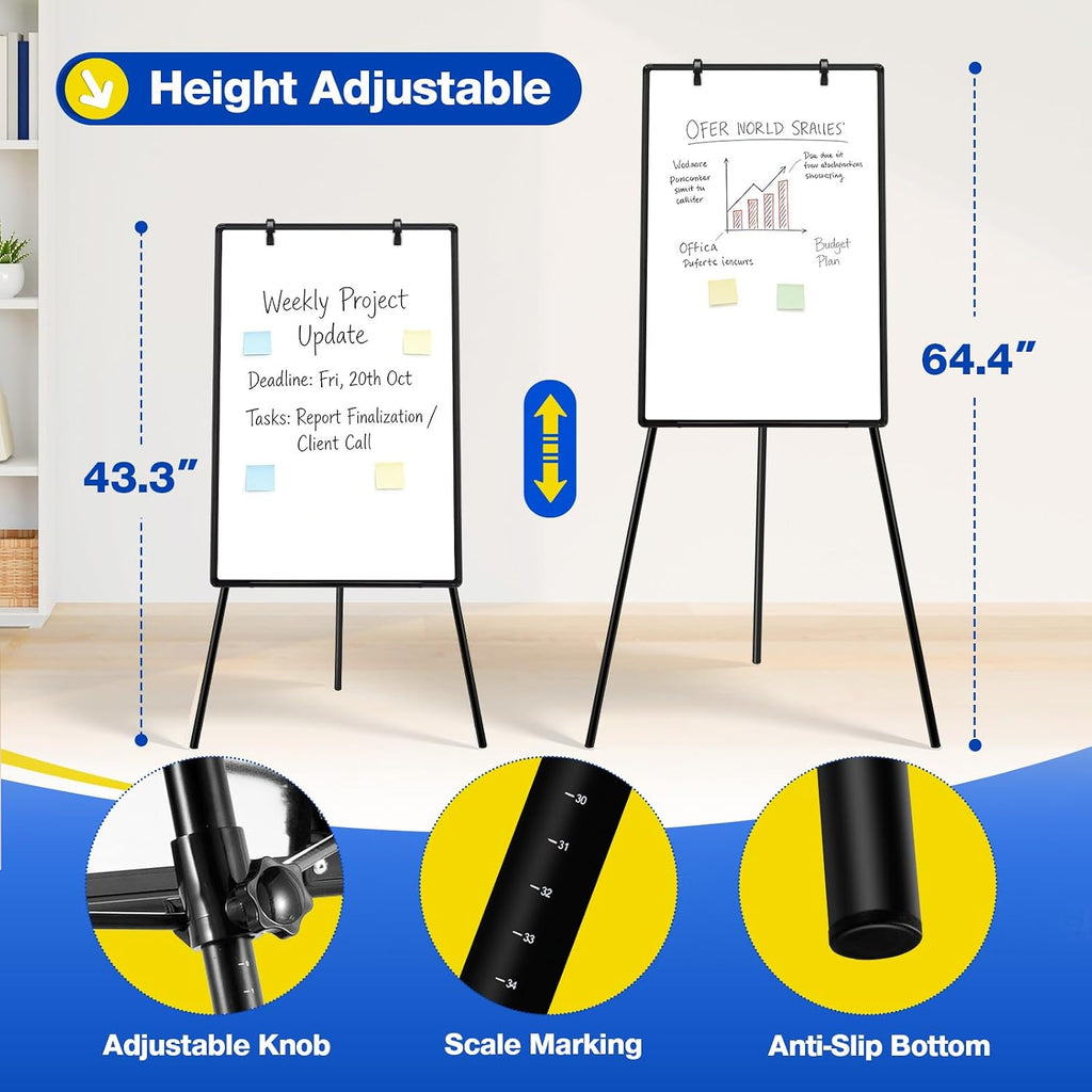 Magnetic Whiteboard Easel, 36"x24" （Black） | Height Adjustable Flipchart Easel with Stand, Large Aluminium Frame White Board for Office or Teaching at Home & Classroom