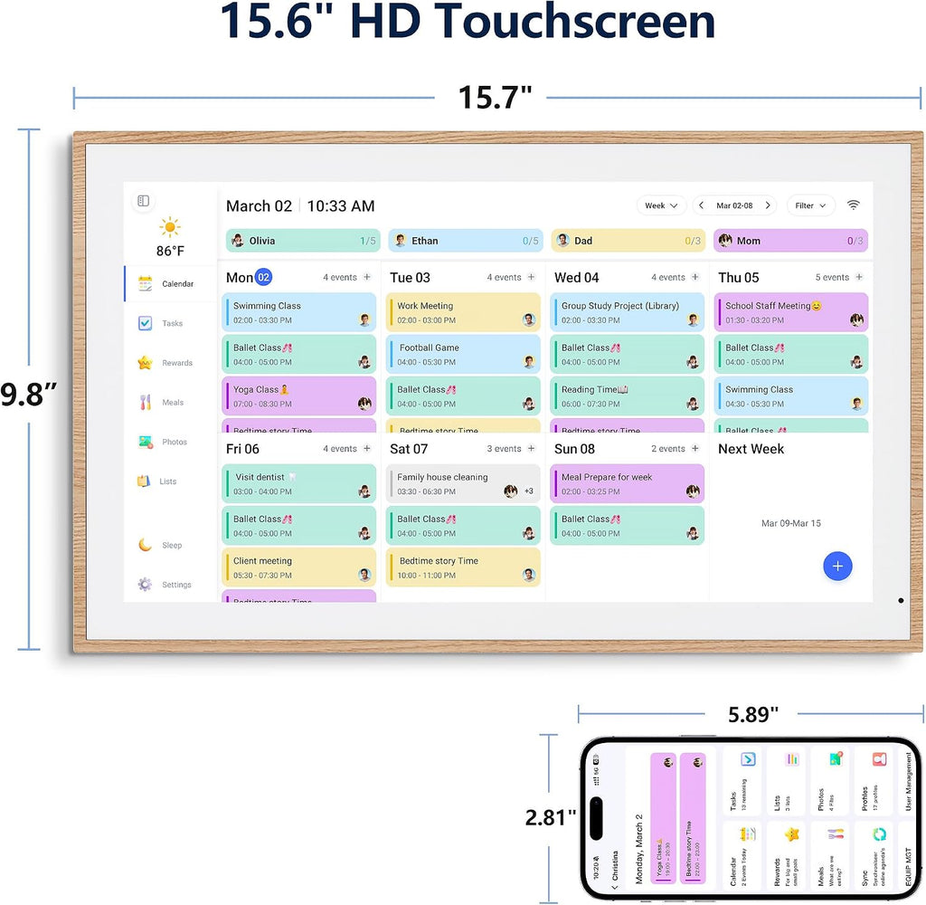 Digital Calendar, 15.6 Inch Wall Planner Electronic Calendar & Chore Chart, Smart Touchscreen Interactive Display for Family Schedules, Great for Organizing Your Routines, Wall & Desk Mountable (Teak Wood, 15.6 Inch)