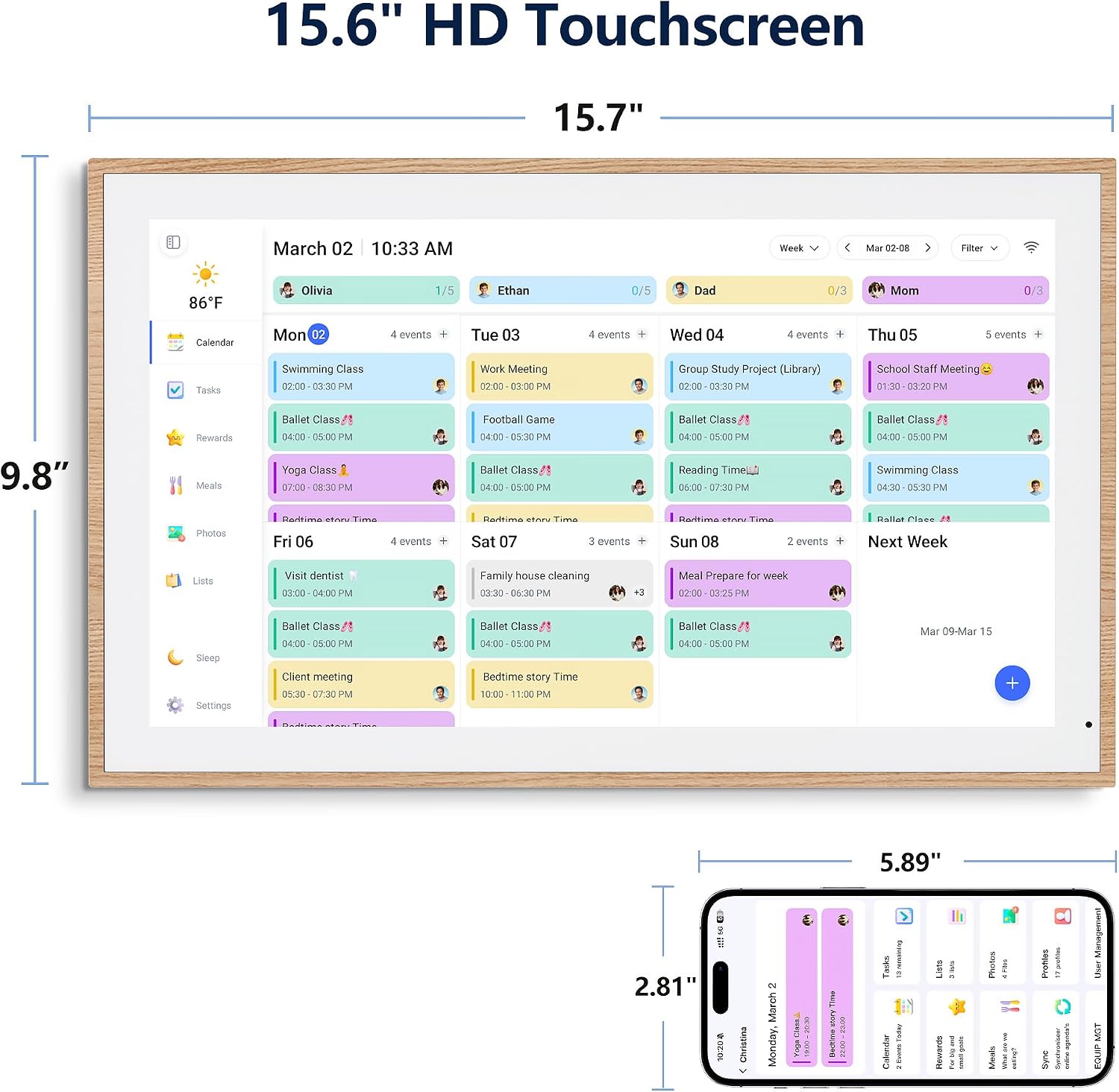 Digital Calendar, 15.6 Inch Wall Planner Electronic Calendar & Chore Chart, Smart Touchscreen Interactive Display for Family Schedules, Great for Organizing Your Routines, Wall & Desk Mountable (Teak Wood, 15.6 Inch)