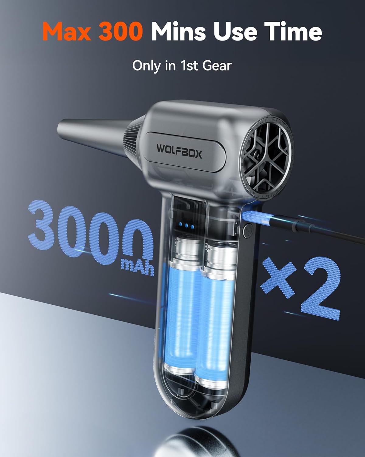 MF70 Compressed Air Duster-110000 RPM Electric Air Duster with Extended Runtime, 3-Speed Rechargeable Air Blower for Keyboard, Computer, Camera, Car, Home, 5 Nozzles
